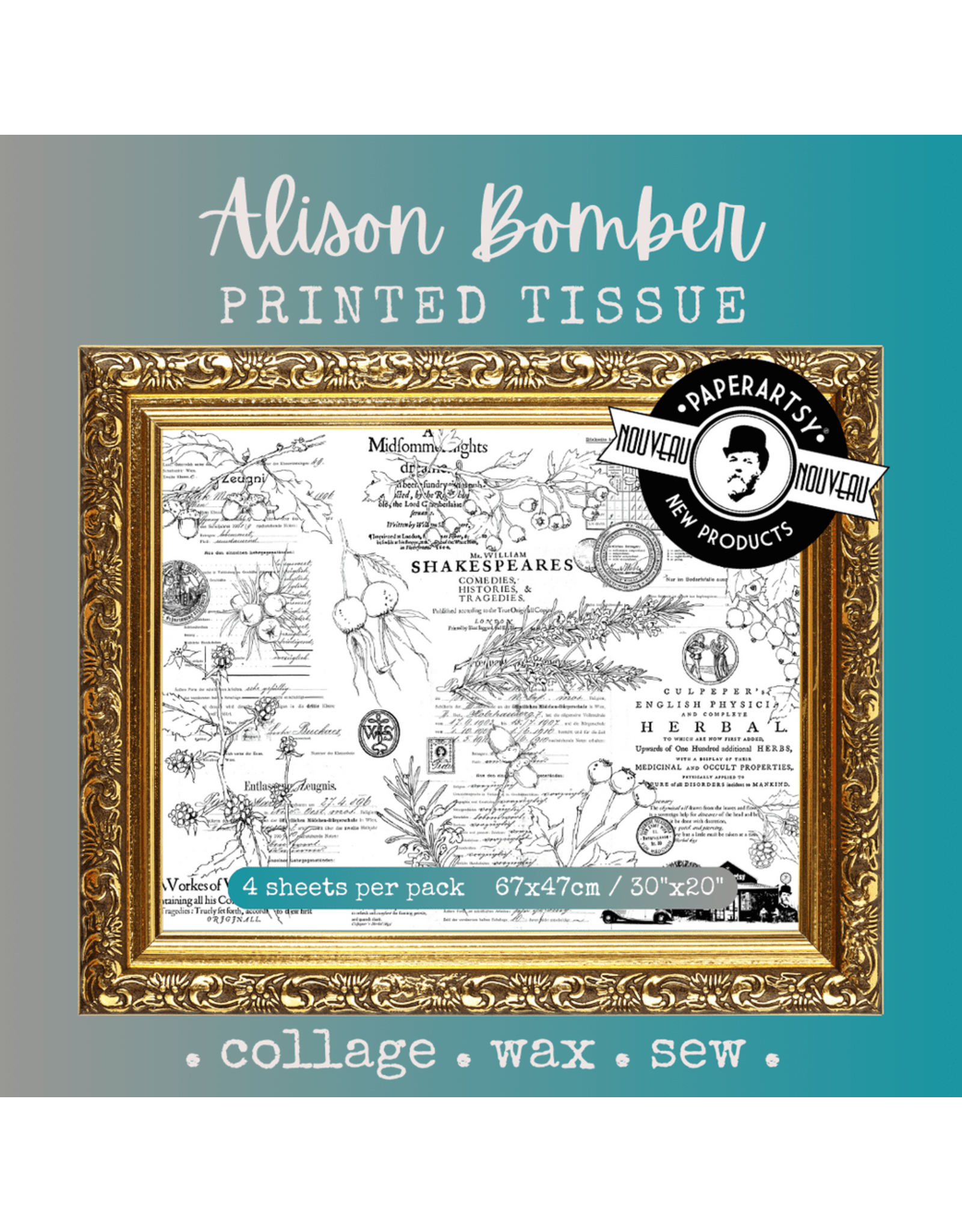 PAPER ARTSY PAPER ARTSY ALISON BOMBER PRINTED TISSUE COLLAGE PAPER 4 SHEETS