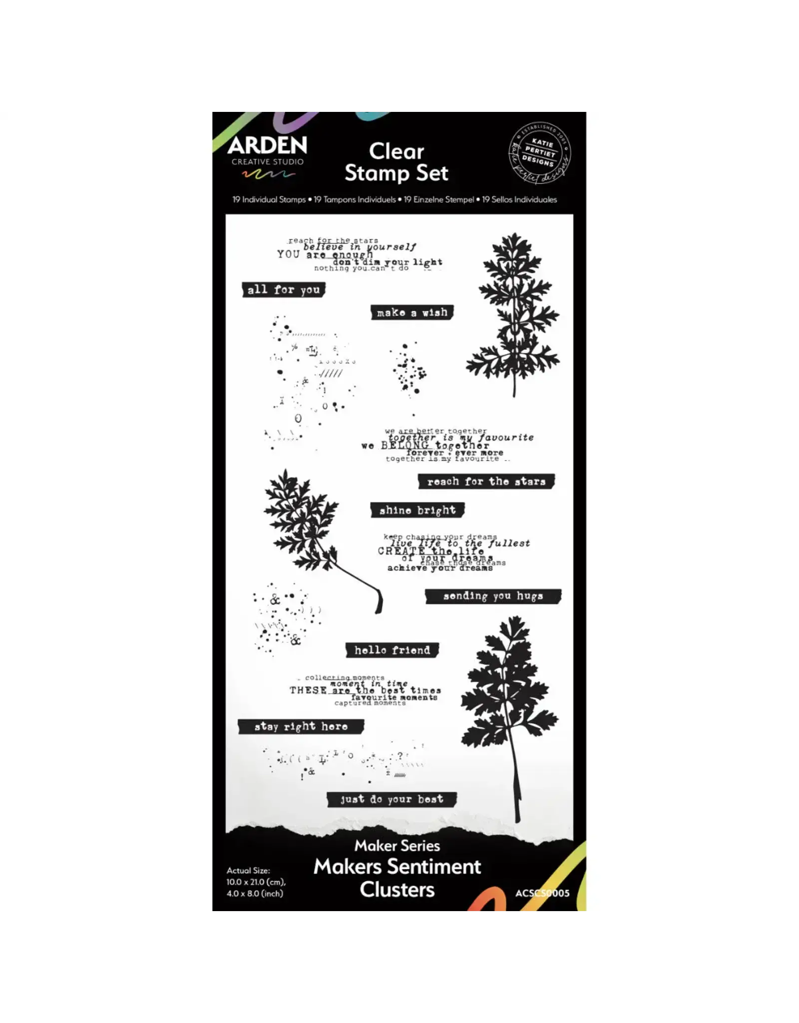 ARDEN CREATIVE STUDIO ARDEN CREATIVE STUDIO MAKER SERIES MAKER'S SENTIMENT CLUSTERS 4x8 CLEAR STAMP SET
