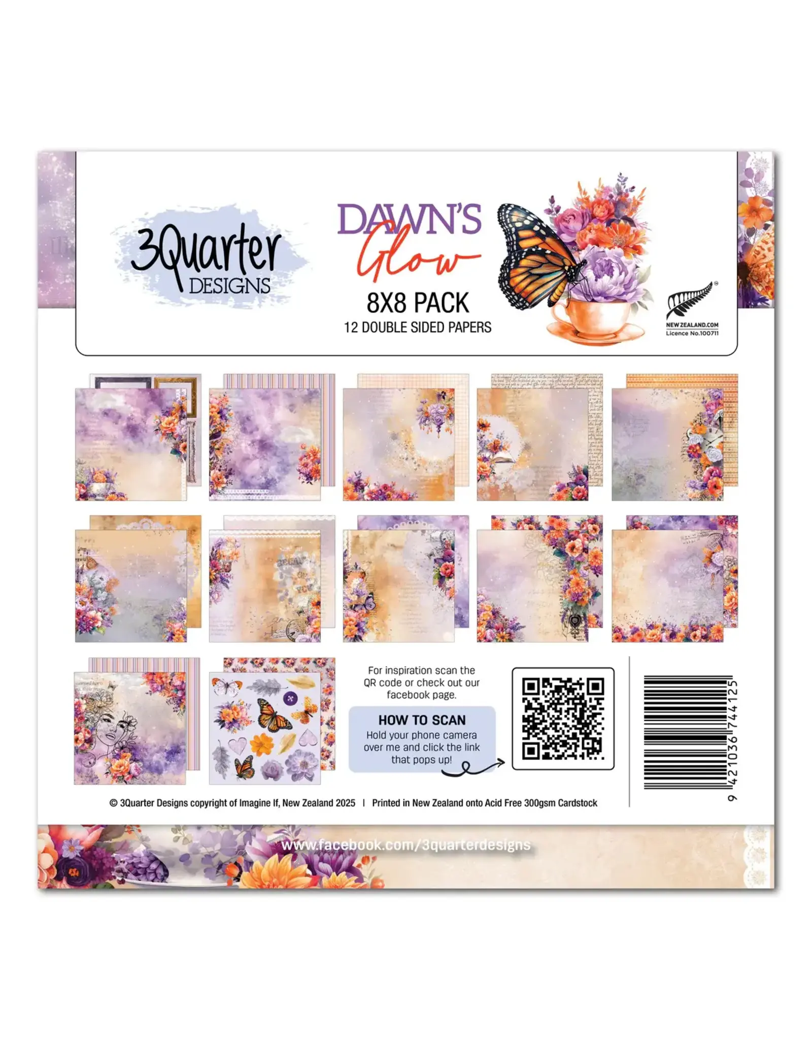 3QUARTER DESIGNS 3QUARTER DESIGNS DAWN'S GLOW 8x8 PAPER PACK 12 SHEETS