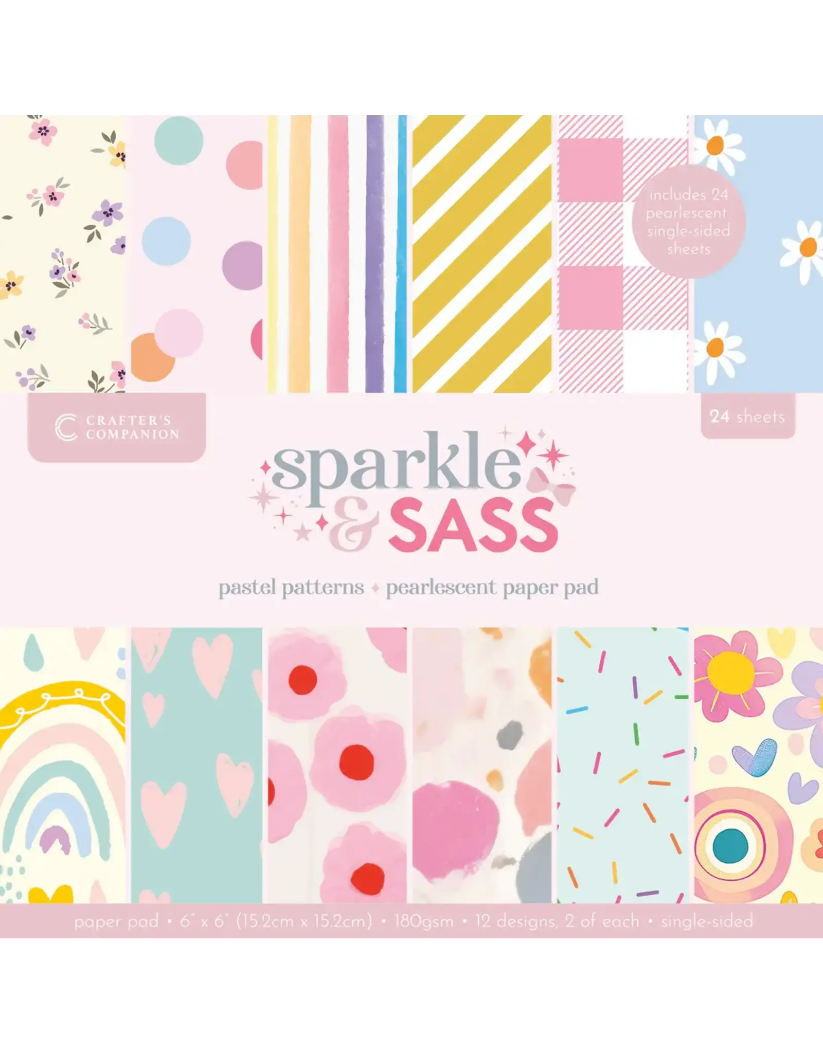 CRAFTERS COMPANION CRAFTER'S COMPANION SPARKLE & SASS  PASTEL PATTERNS 6x6 PAPER PAD 24 SHEETS