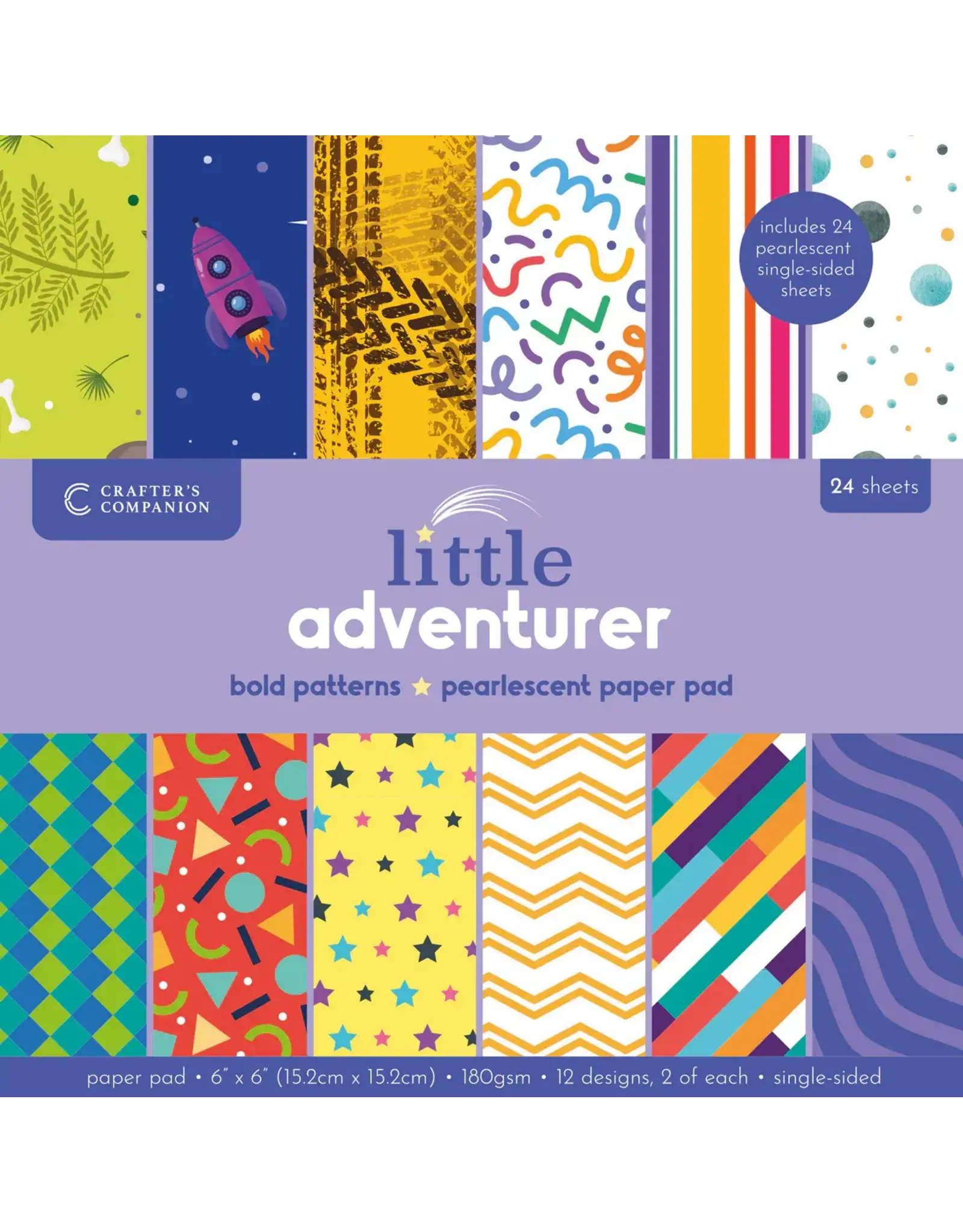CRAFTERS COMPANION CRAFTER'S COMPANION LITTLE ADVENTURER BOLD PATTERNS 6x6 PAPER PAD 24 SHEETS