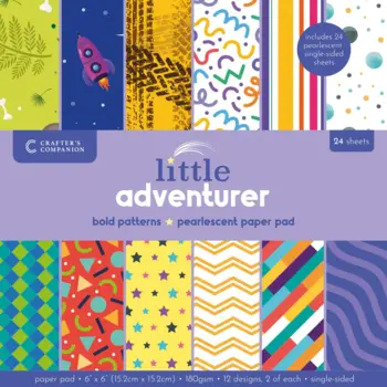 CRAFTERS COMPANION CRAFTER'S COMPANION LITTLE ADVENTURER BOLD PATTERNS 6x6 PAPER PAD 24 SHEETS