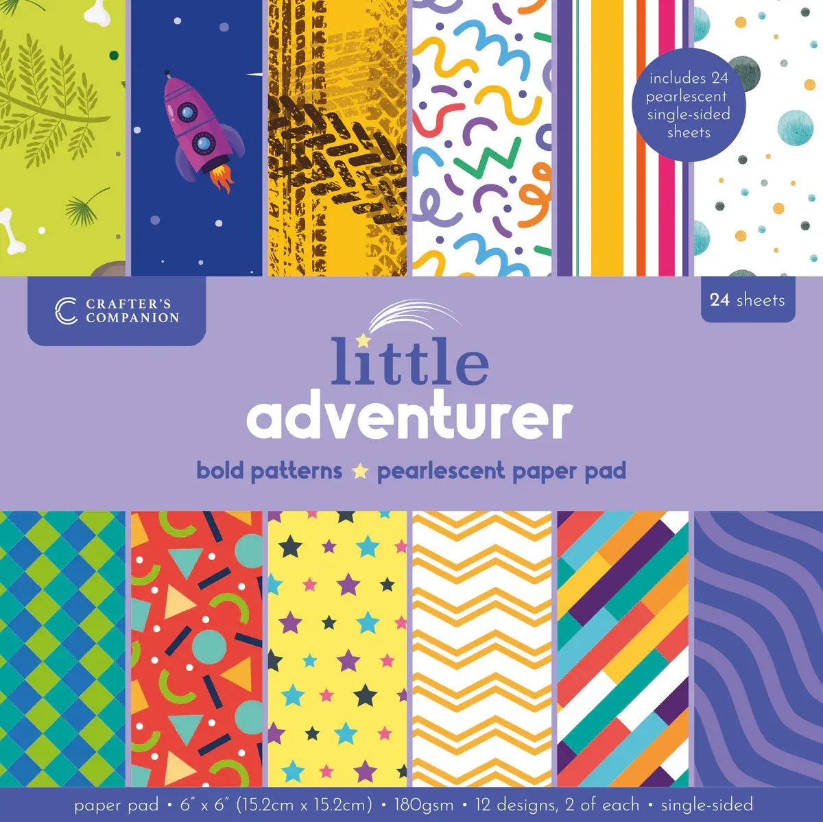 CRAFTERS COMPANION CRAFTER'S COMPANION LITTLE ADVENTURER BOLD PATTERNS 6x6 PAPER PAD 24 SHEETS