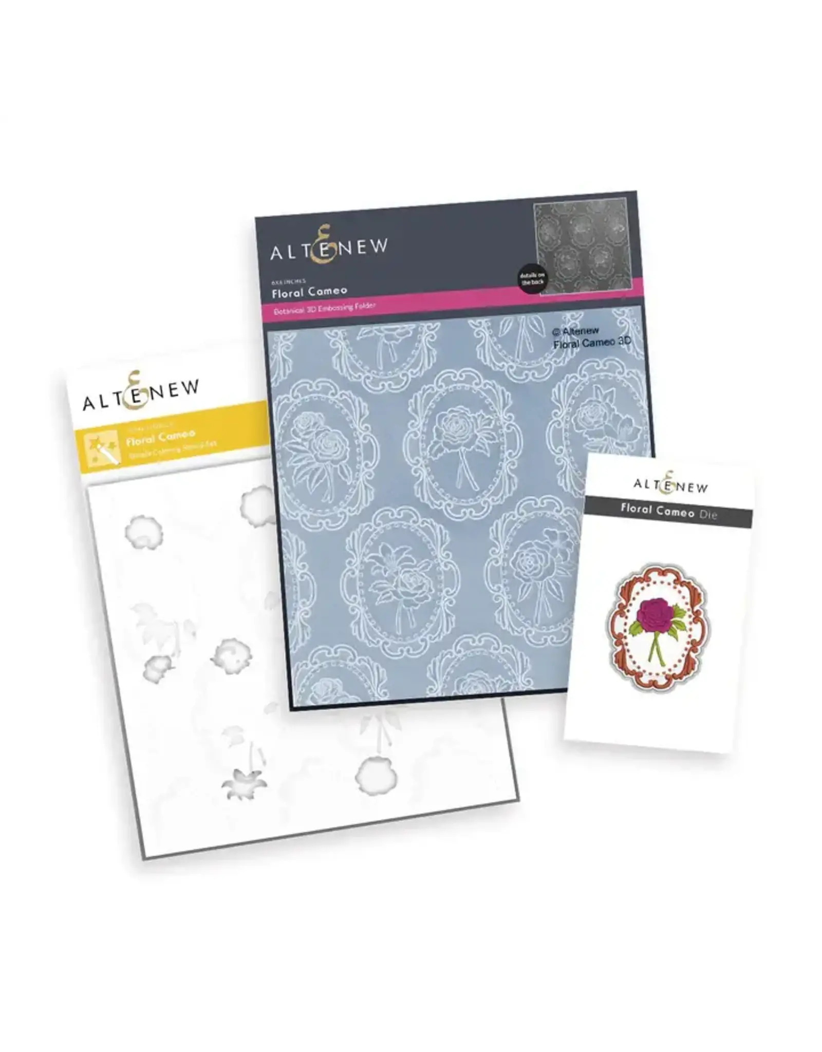 ALTENEW ALTENEW FLORAL CAMEO EMBOSSING FOLDER, STENCIL SET AND DIE BUNDLE