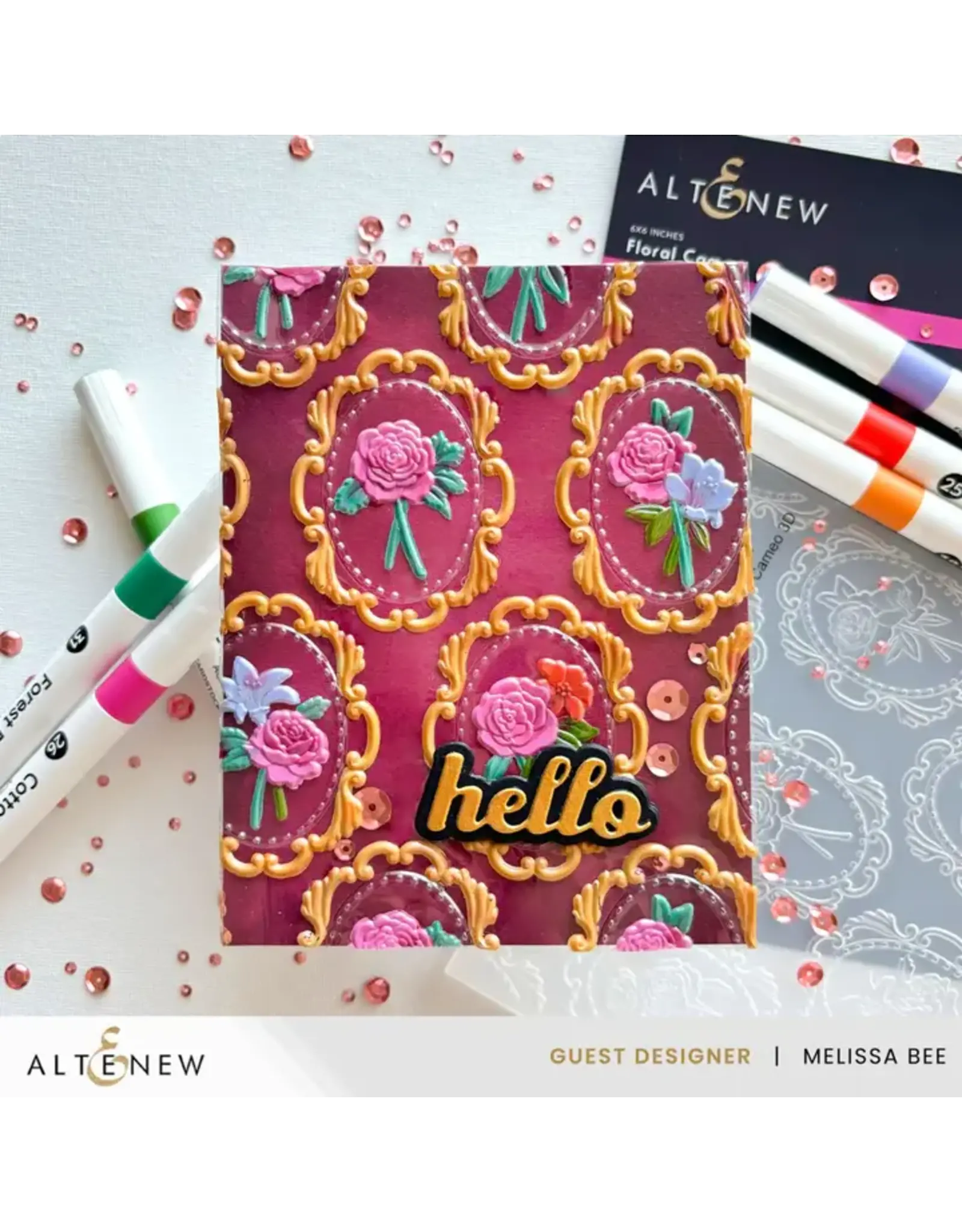 ALTENEW ALTENEW FLORAL CAMEO EMBOSSING FOLDER, STENCIL SET AND DIE BUNDLE