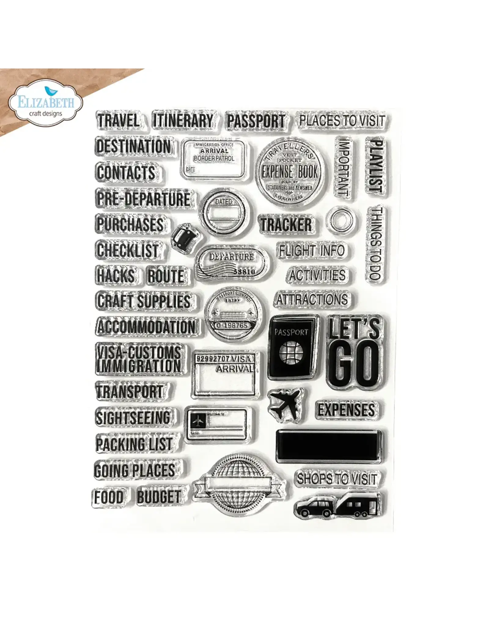 ELIZABETH CRAFT DESIGNS ELIZABETH CRAFT DESIGNS PLANNER ESSENTIALS TRAVEL JOURNAL CLEAR STAMP SET