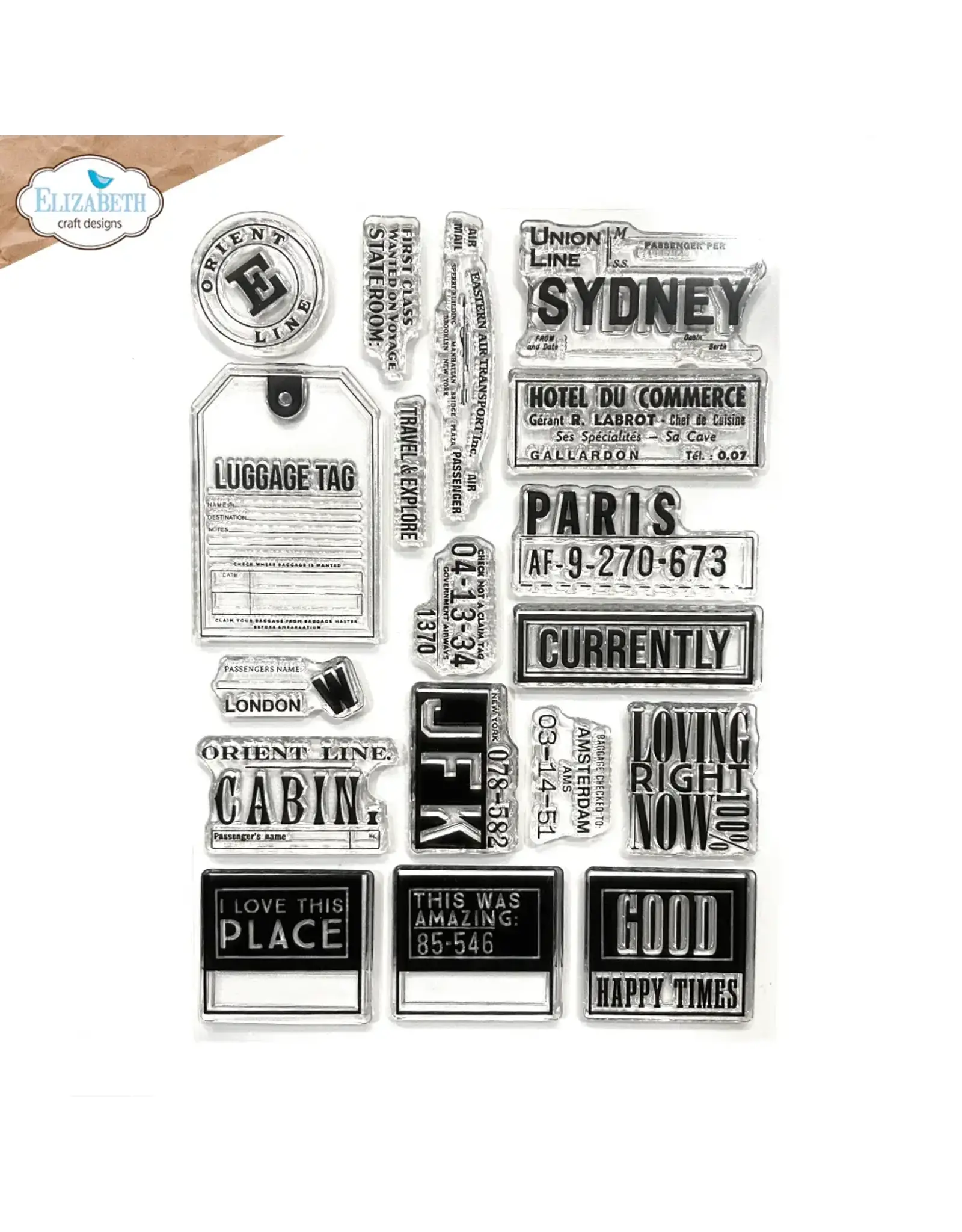 ELIZABETH CRAFT DESIGNS ELIZABETH CRAFT DESIGNS PLANNER ESSENTIALS TRAVELS FROM THE PAST 3 CLEAR STAMP SET