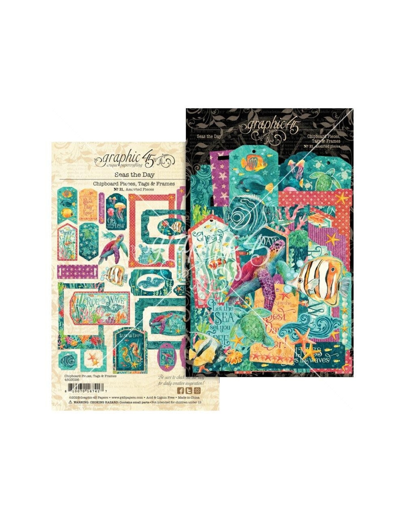 GRAPHIC 45 GRAPHIC 45 SEAS THE DAY CHIPBOARD TAGS & FRAMES