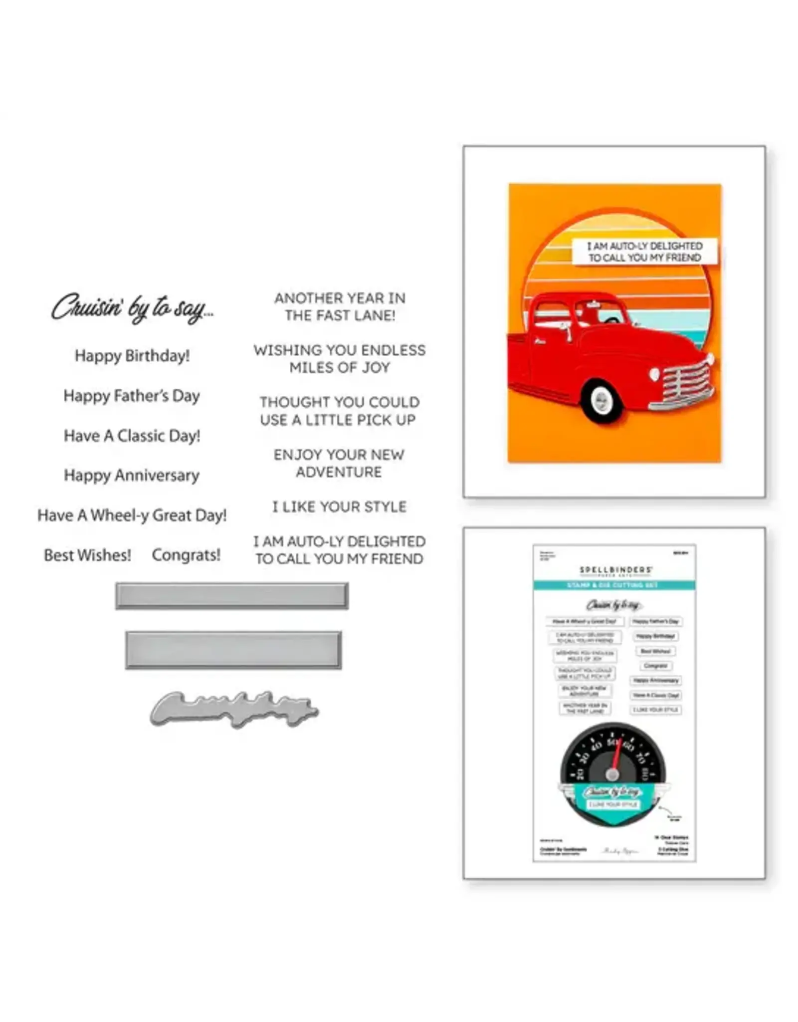SPELLBINDERS SPELLBINDERS MINDY EGGEN CLASSIC ROAD LEGENDS COLLECTION CRUISIN' BY SENTIMENTS CLEAR STAMP & DIE SET
