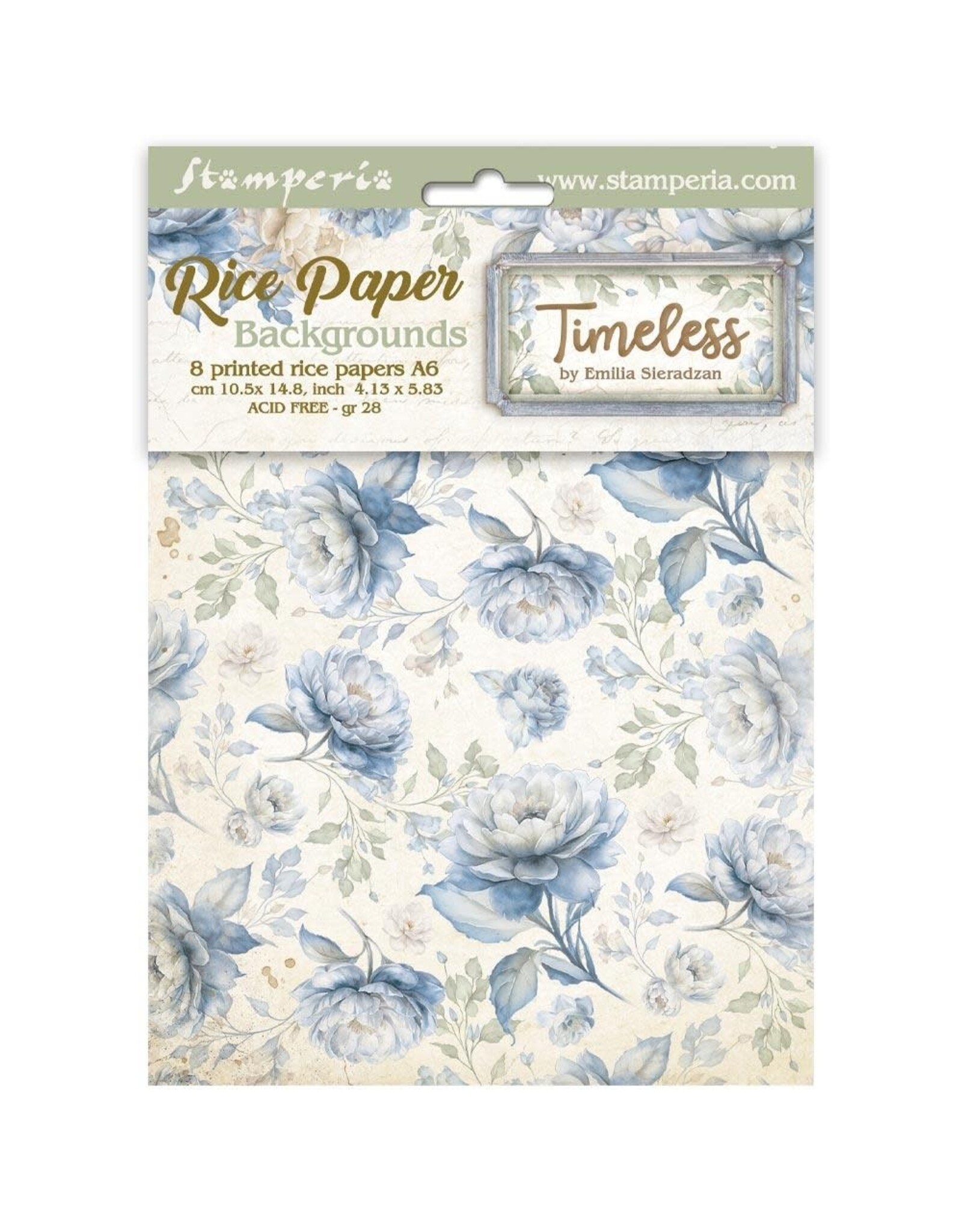 STAMPERIA STAMPERIA TIMELESS ASSORTED A6 RICE PAPER DECOUPAGE BACKGROUNDS 10.5X14.8CM 8/PK
