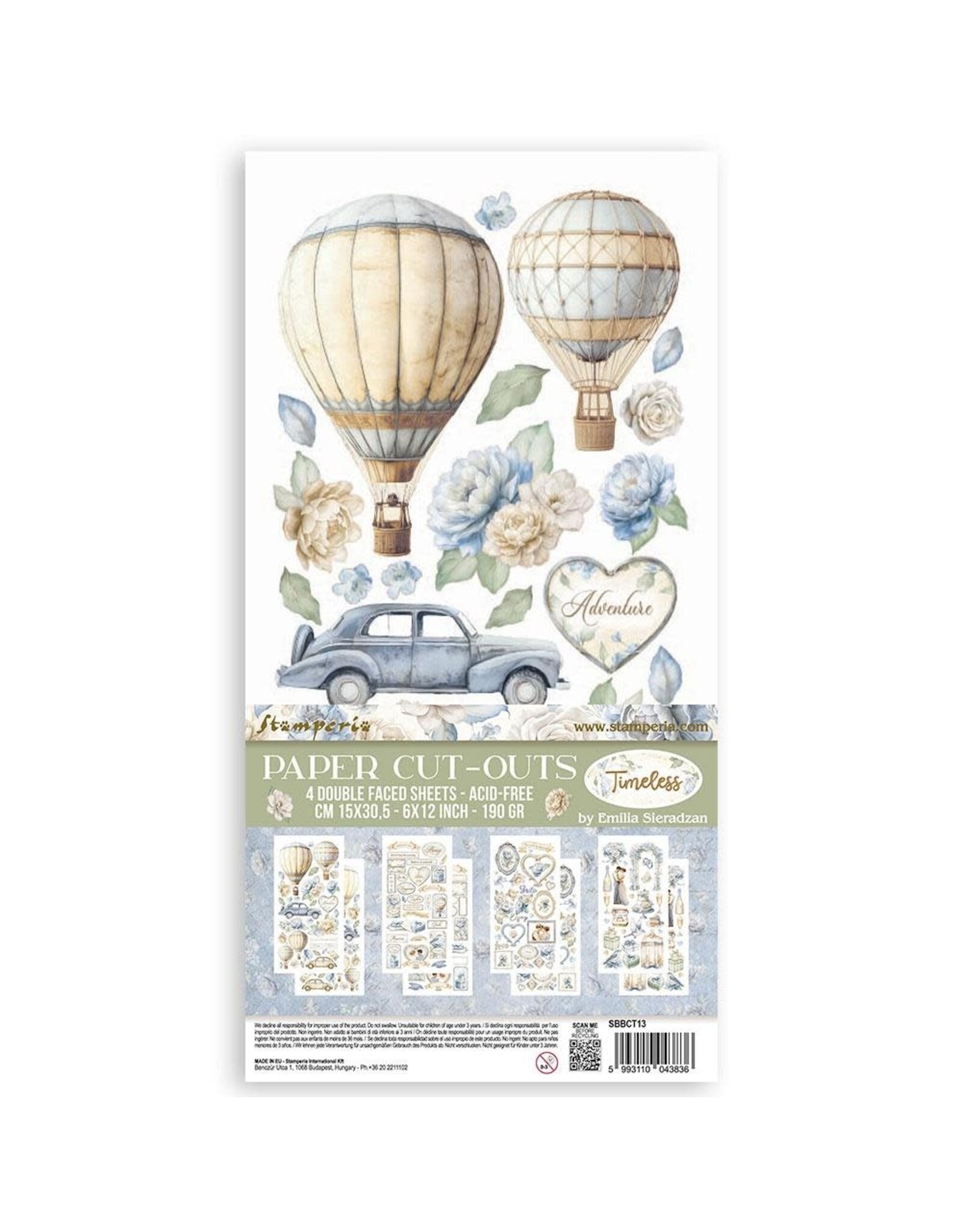 STAMPERIA STAMPERIA TIMELESS 6x12 PAPER CUT OUTS 4 SHEETS