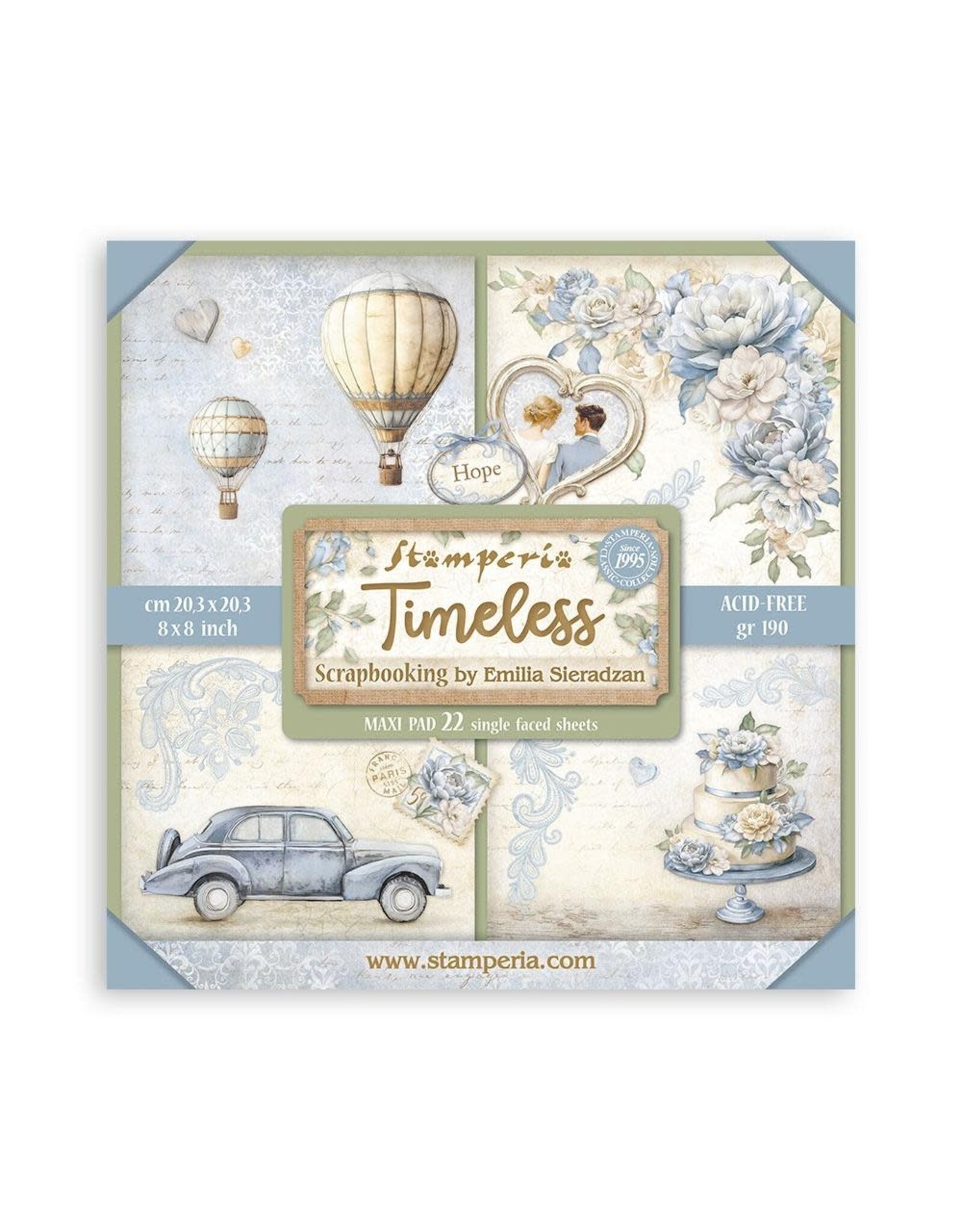 STAMPERIA STAMPERIA TIMELESS MAXI PAD 8x8 PAPER PACK 22 SINGLE FACED SHEETS