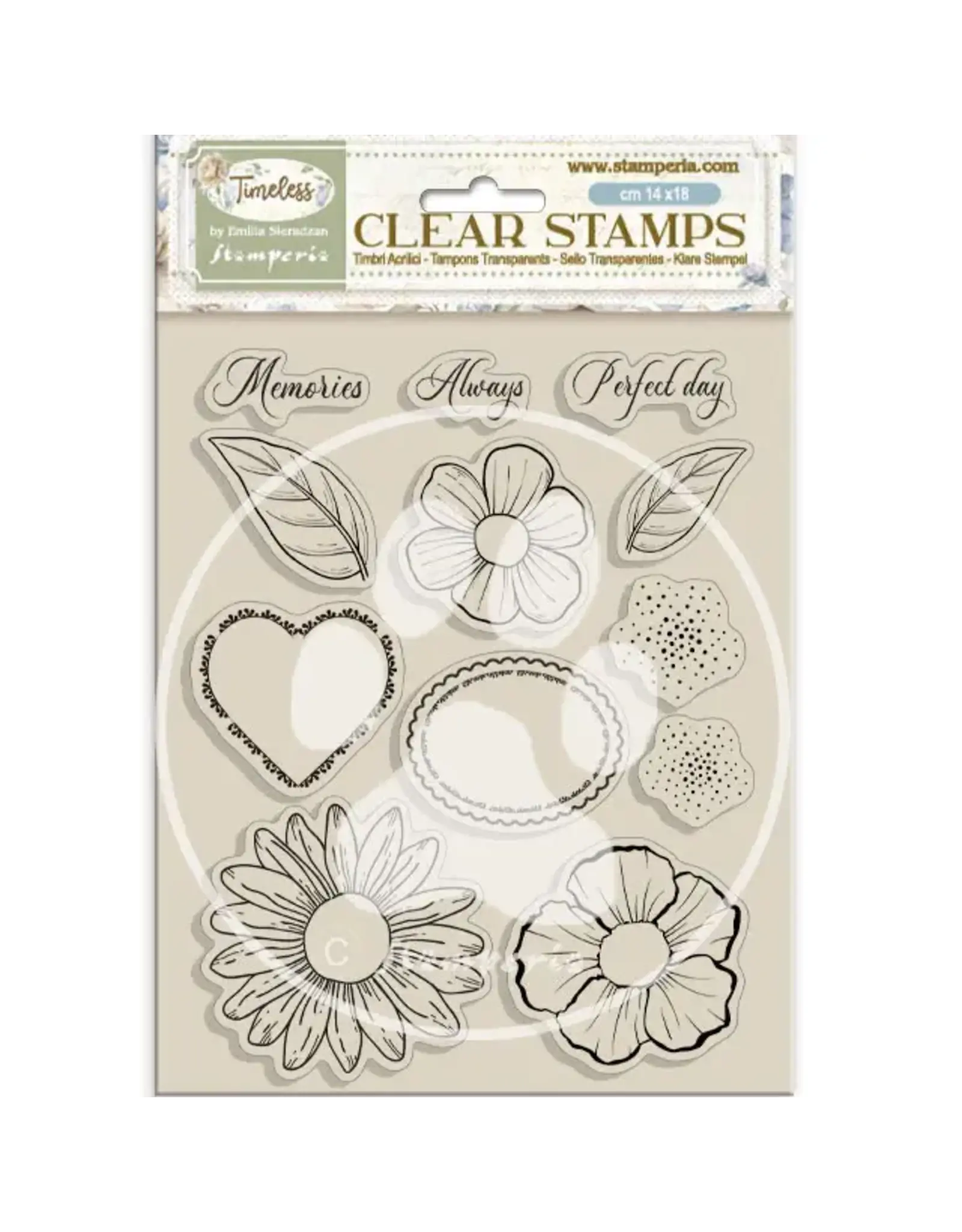 STAMPERIA STAMPERIA TIMELESS FLOWERS AND HEARTS CLEAR STAMP SET