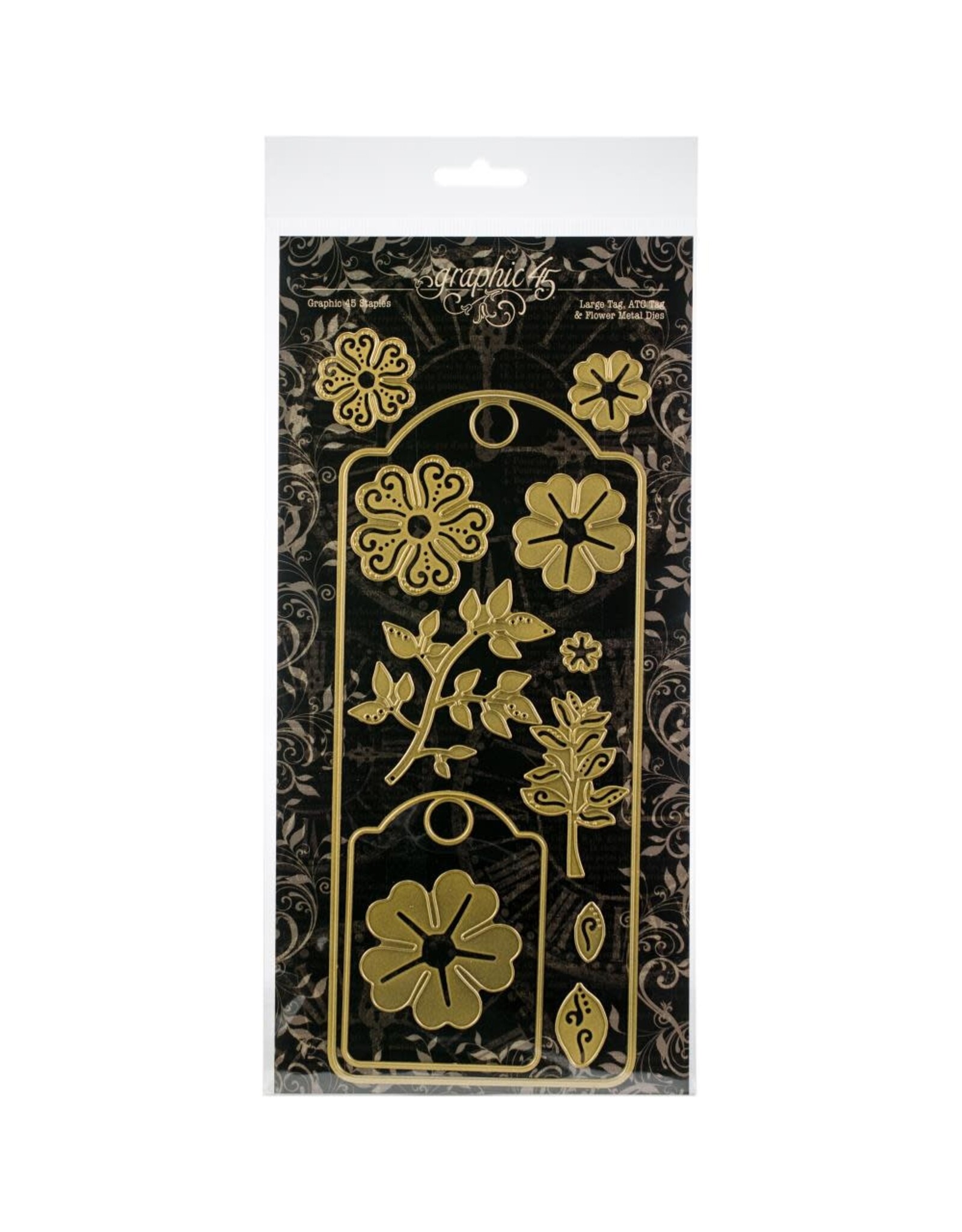 GRAPHIC 45 GRAPHIC 45 STAPLES LARGE TAG, ATC TAG & FLOWER METAL DIES
