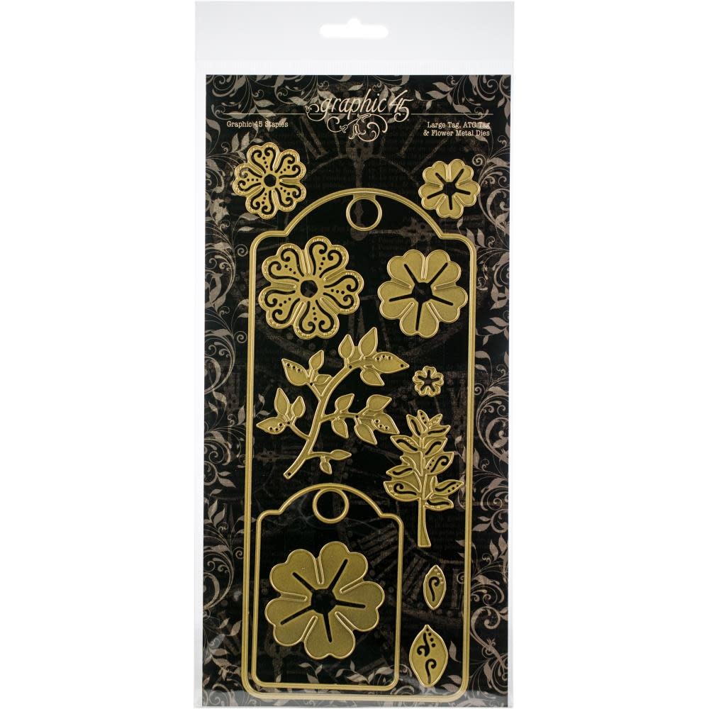 GRAPHIC 45 GRAPHIC 45 STAPLES LARGE TAG, ATC TAG & FLOWER METAL DIES