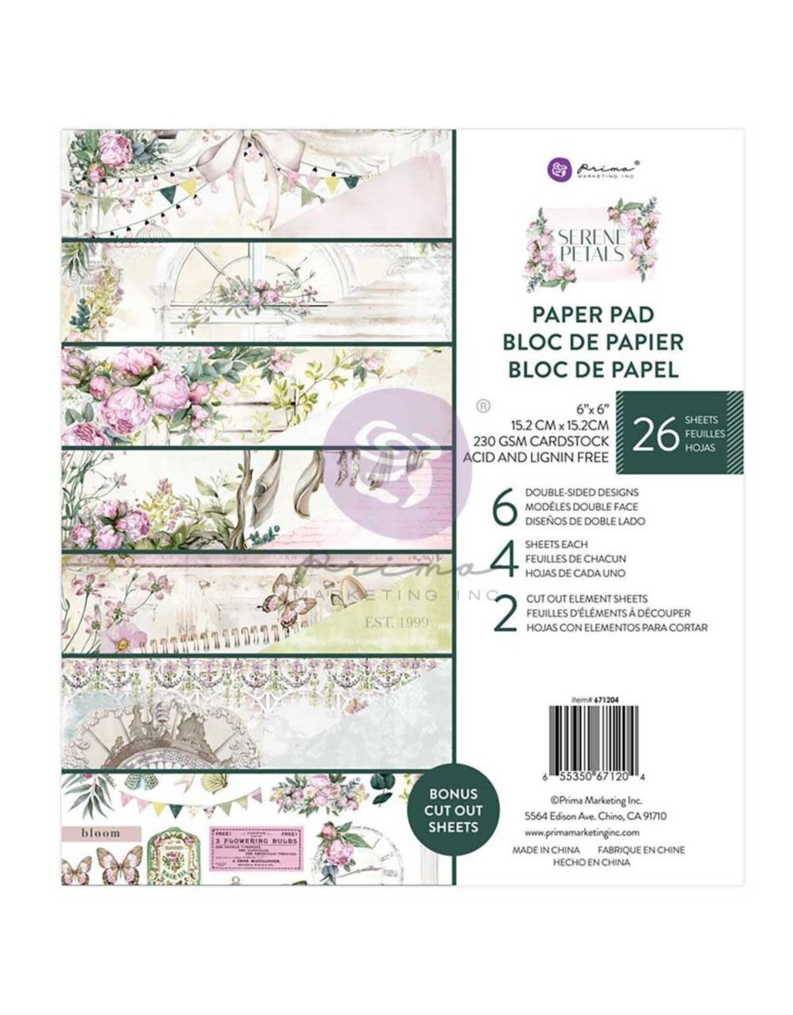 PRIMA PRIMA SERENE PETALS 6X6 PAPER PAD 26 SHEETS