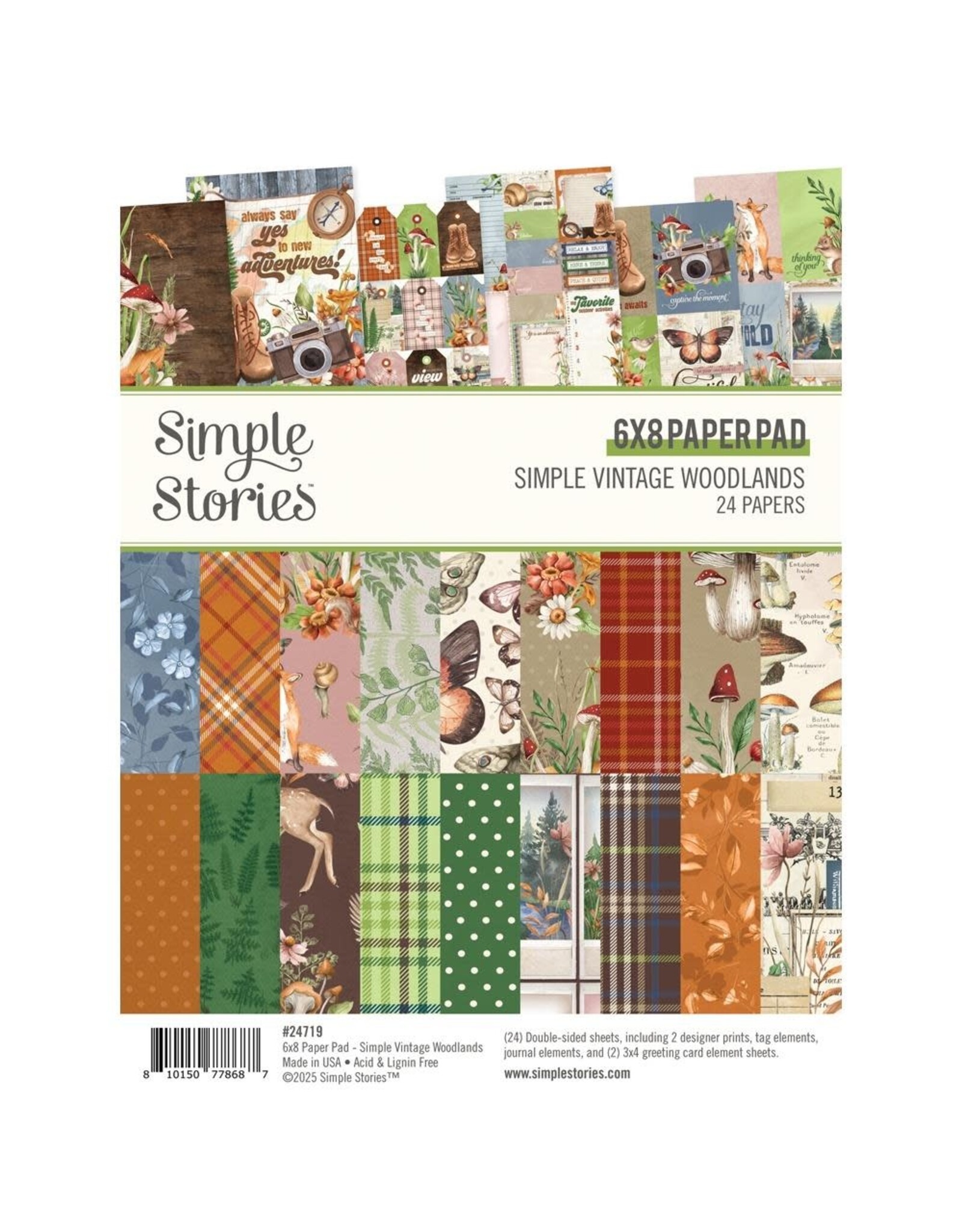 SIMPLE STORIES SIMPLE STORIES SIMPLE VINTAGE WOODLANDS 6x8 PAPER PAD 24 SHEETS