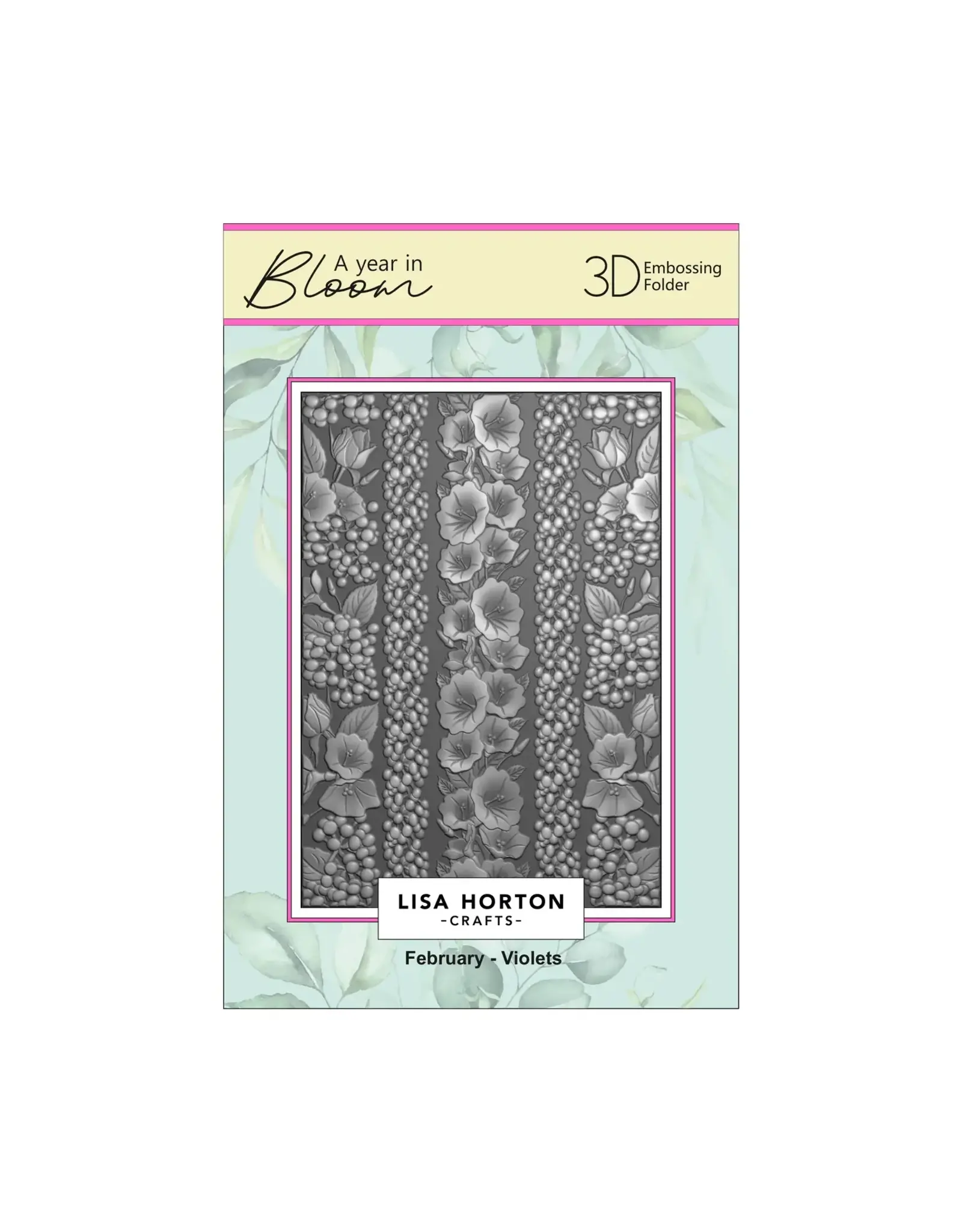 LISA HORTON CRAFTS LISA HORTON CRAFTS A YEAR IN BLOOM LIMITED EDITION A6 3D EMBOSSING FOLDER FEBRUARY - VIOLETS