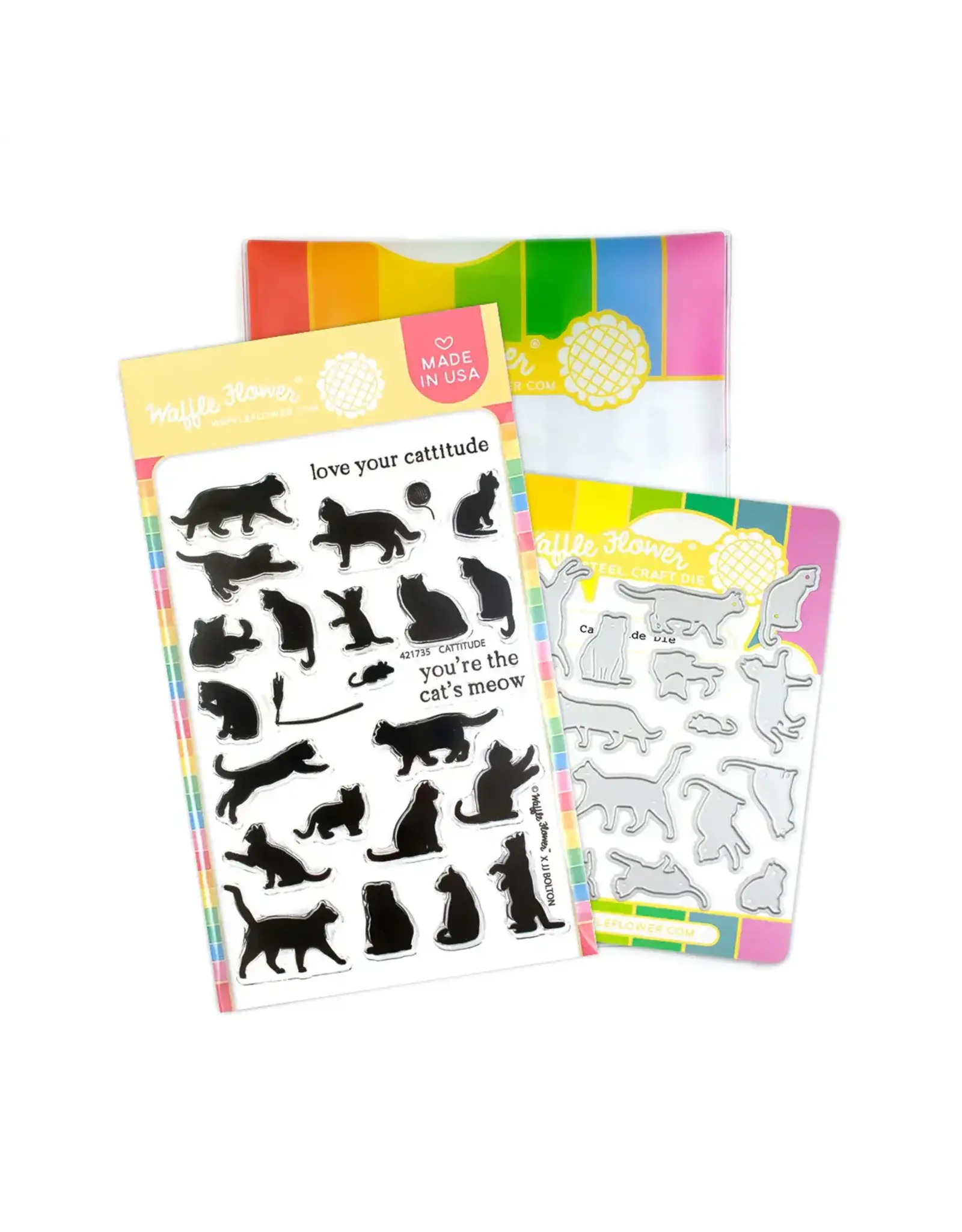 WAFFLE FLOWER WAFFLE FLOWER CATTITUDE V2 CLEAR STAMP SET AND DIE COMBO