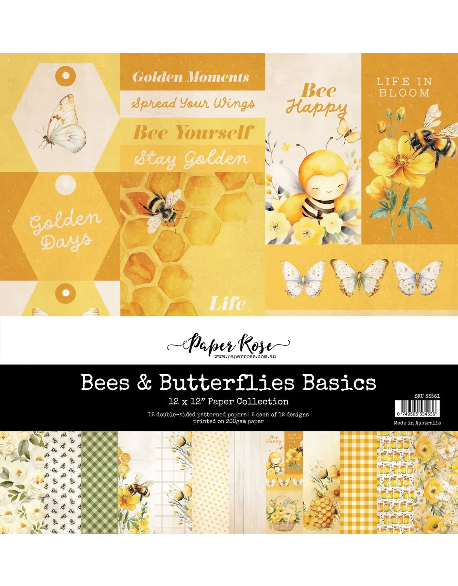 PAPER ROSE PAPER ROSE BEES & BUTTERFLIES BASICS 12x12 PAPER COLLECTION