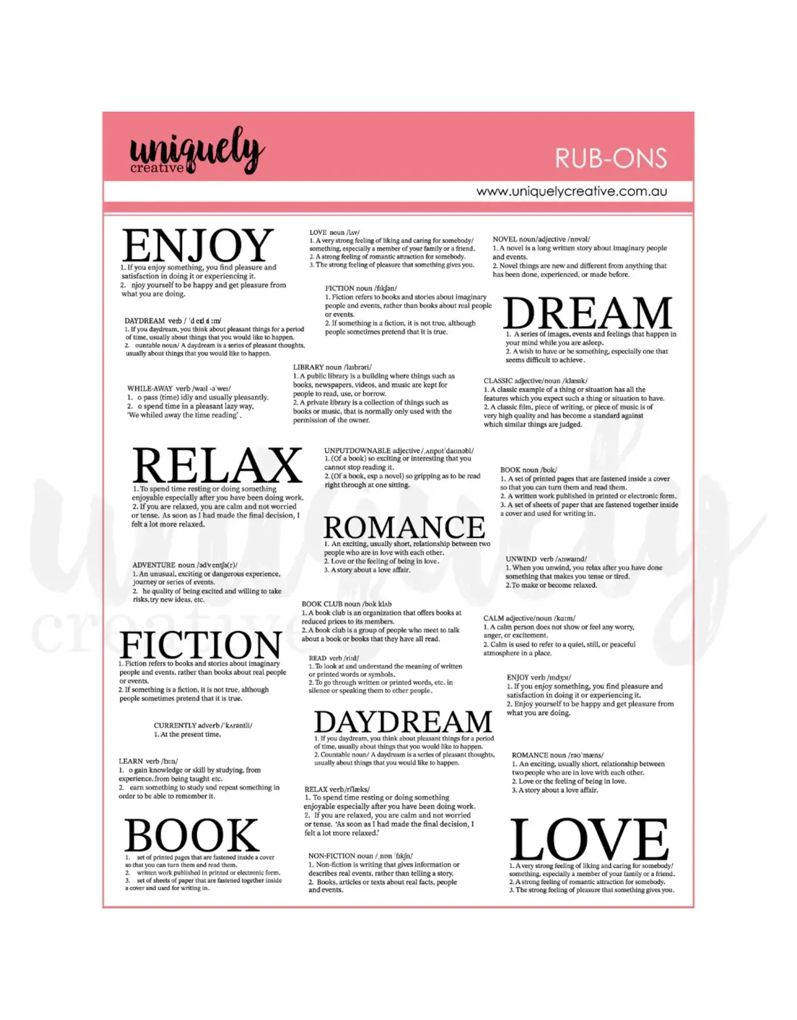 UNIQUELY CREATIVE UNIQUELY CREATIVE DEFINITION RUB-ONS