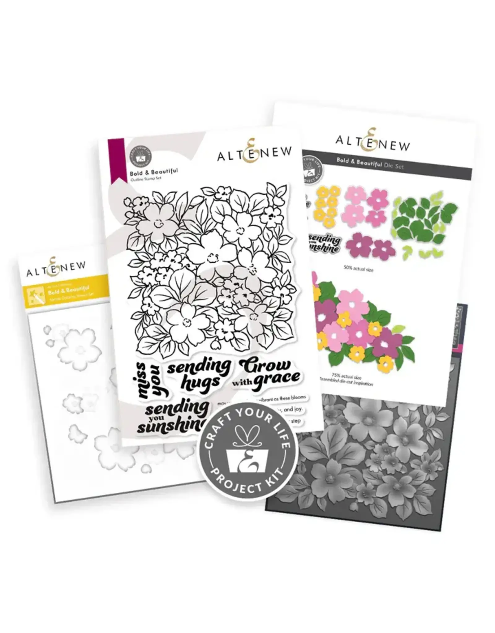 ALTENEW ALTENEW CRAFT YOUR LIFE PROJECT KIT: BOLD & BEAUTIFUL CLEAR STAMP, STENCIL SET, 3D EMBOSSING FOLDER AND DIE SET BUNDLE
