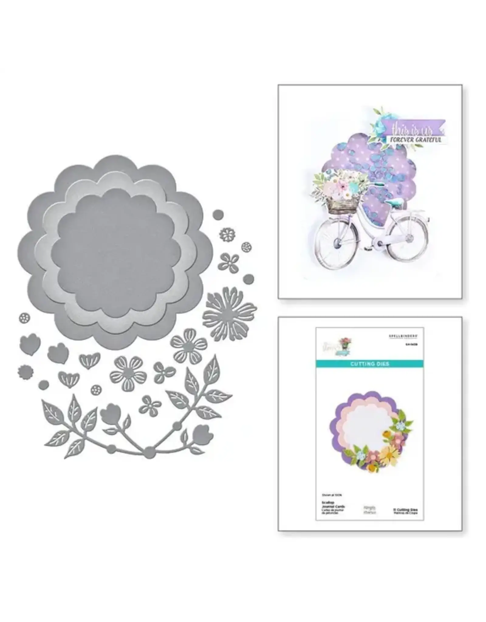 SPELLBINDERS SPELLBINDERS SIMPLE STORIES SIMPLE VINTAGE FLOWER SHOPPE COLLECTION SCALLOP JOURNAL CARDS ETCHED DIE SET