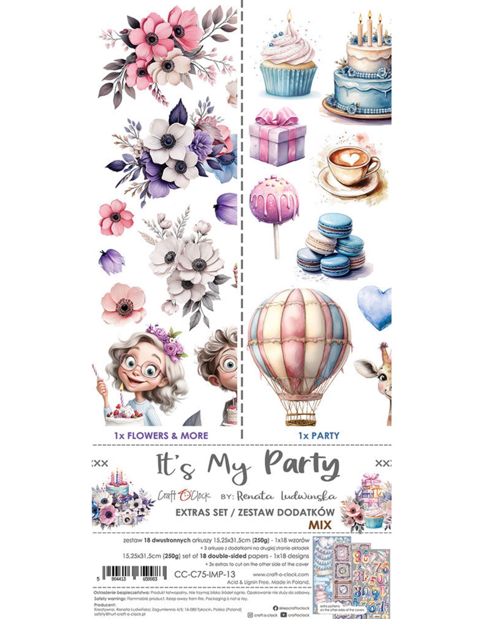 CRAFT O'CLOCK CRAFT O'CLOCK IT'S MY PARTY EXTRAS SET-MIX 6x12 COLLECTION PACK 18 SHEETS