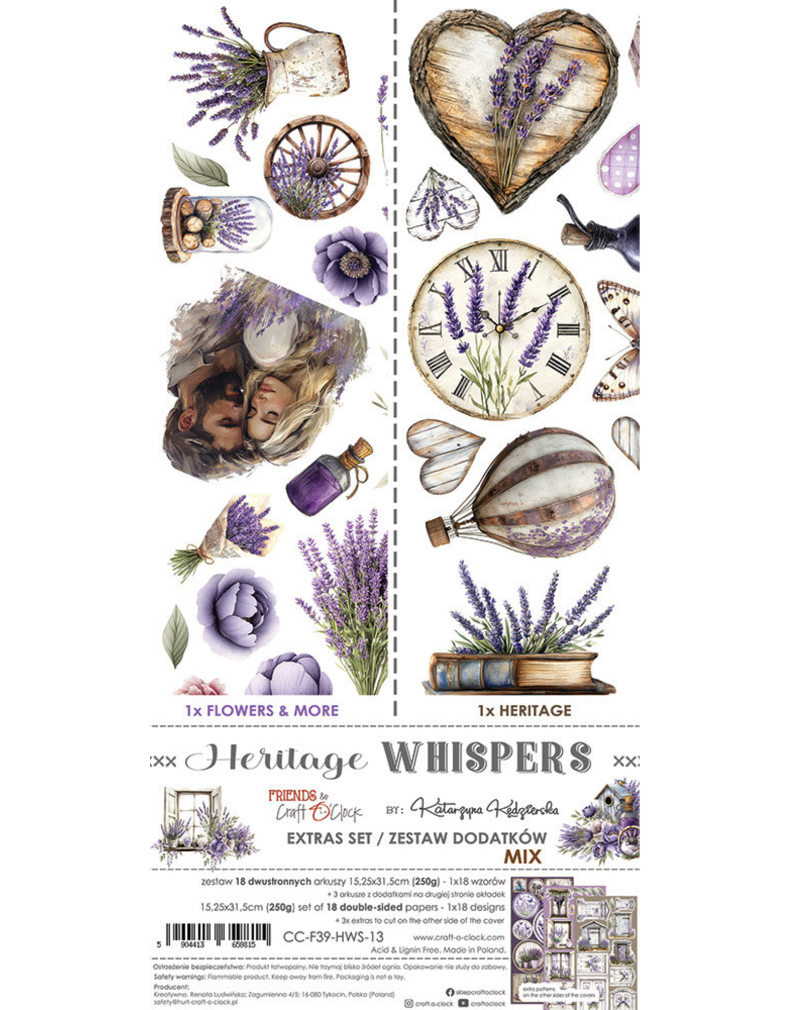 CRAFT O'CLOCK CRAFT O'CLOCK HERITAGE WHISPERS EXTRAS SET-MIX 6x12 COLLECTION PACK 18 SHEETS