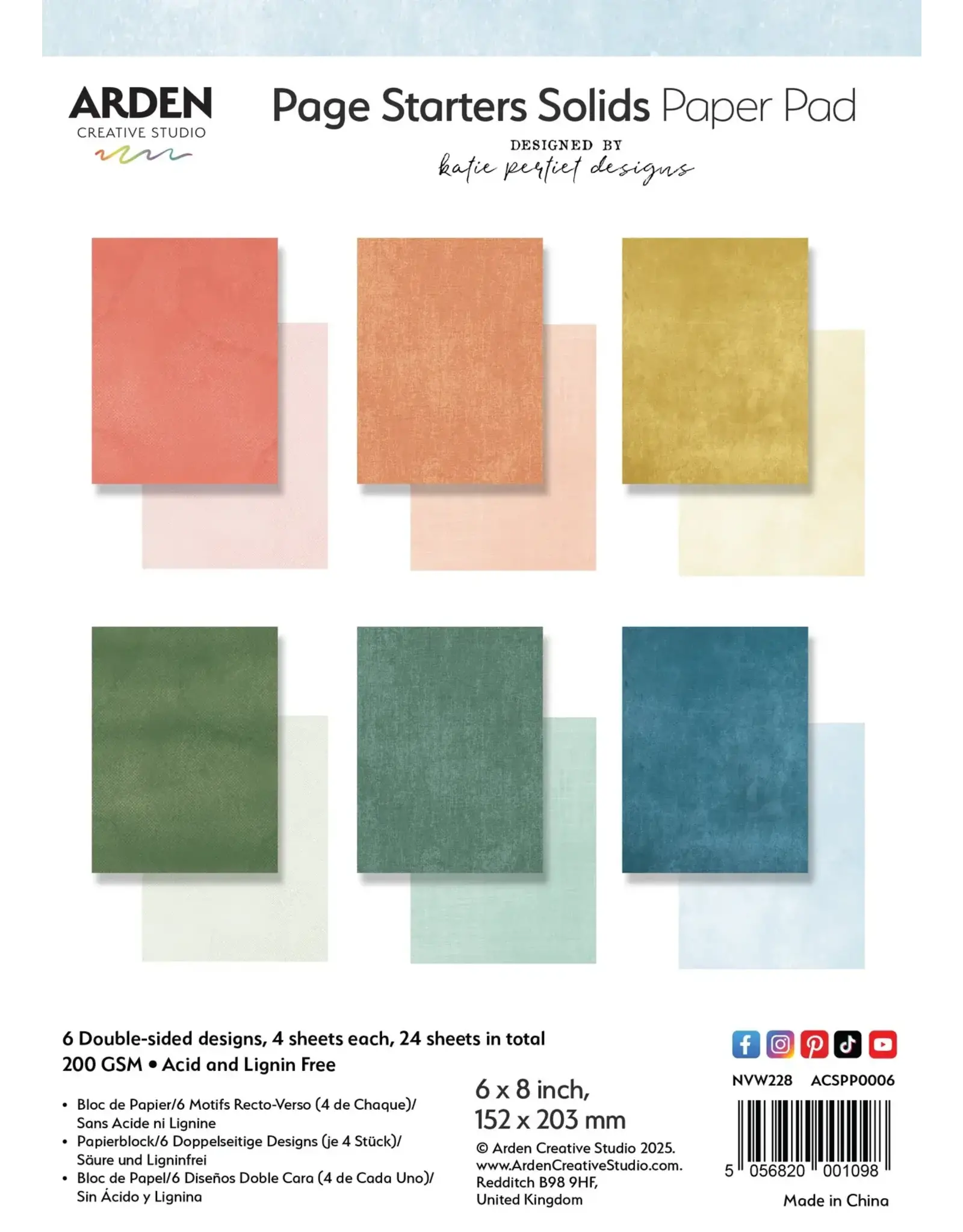ARDEN CREATIVE STUDIO ARDEN CREATIVE STUDIO PAGE STARTERS SOLIDS 6x8 PAPER PAD