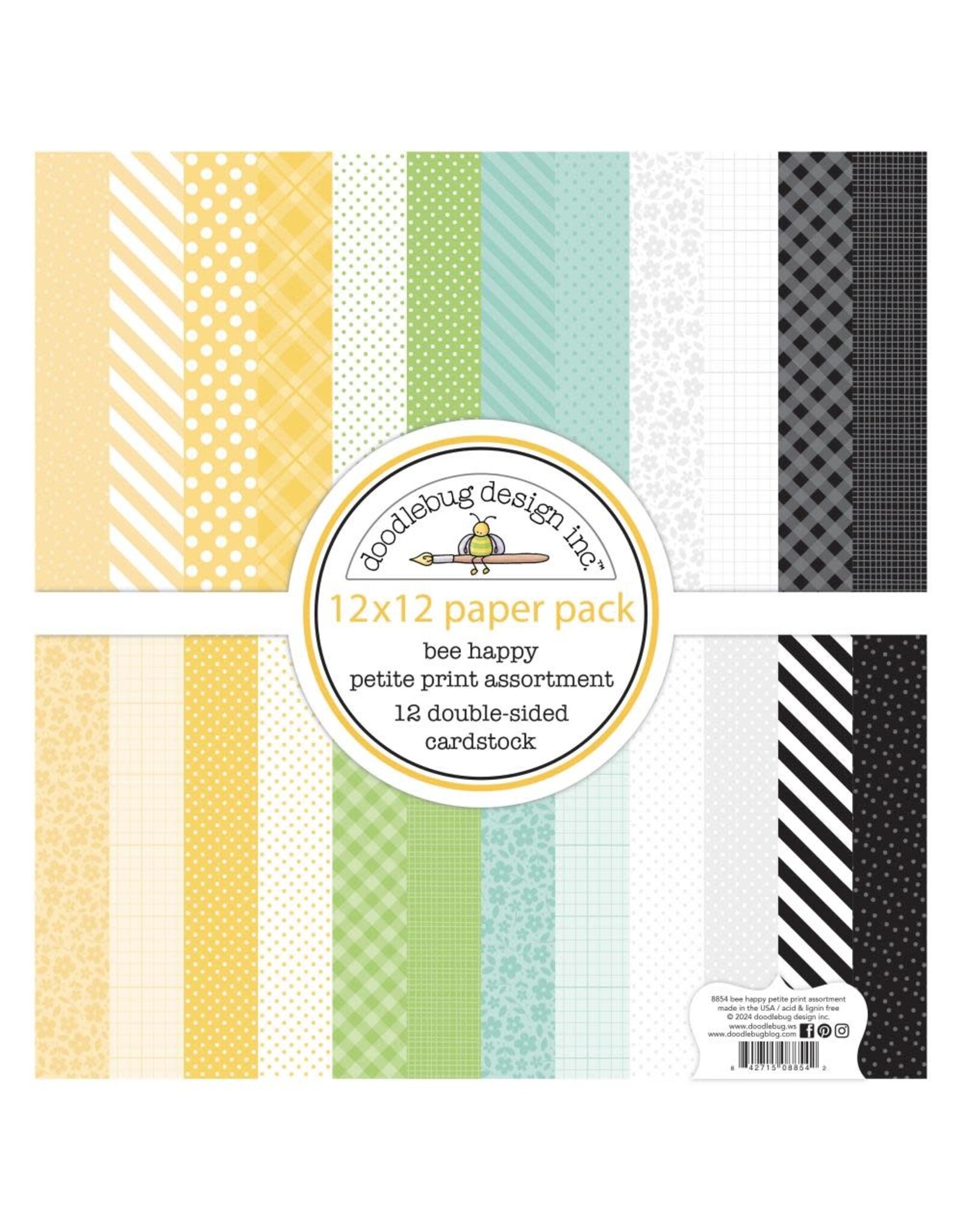 DOODLEBUG DESIGN DOODLEBUG DESIGN BEE HAPPY PETITE PRINTS 12x12 PAPER PACK 12 SHEETS