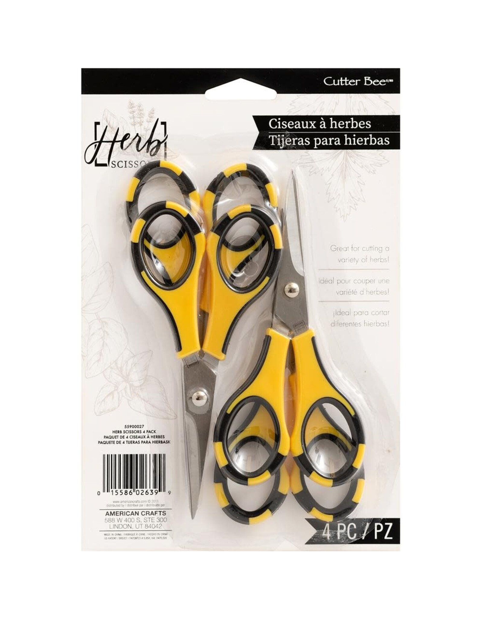 TONIC AMERICAN CRAFTS CUTTER BEE YELLOW/BLACK HERB SCISSORS 4/PK