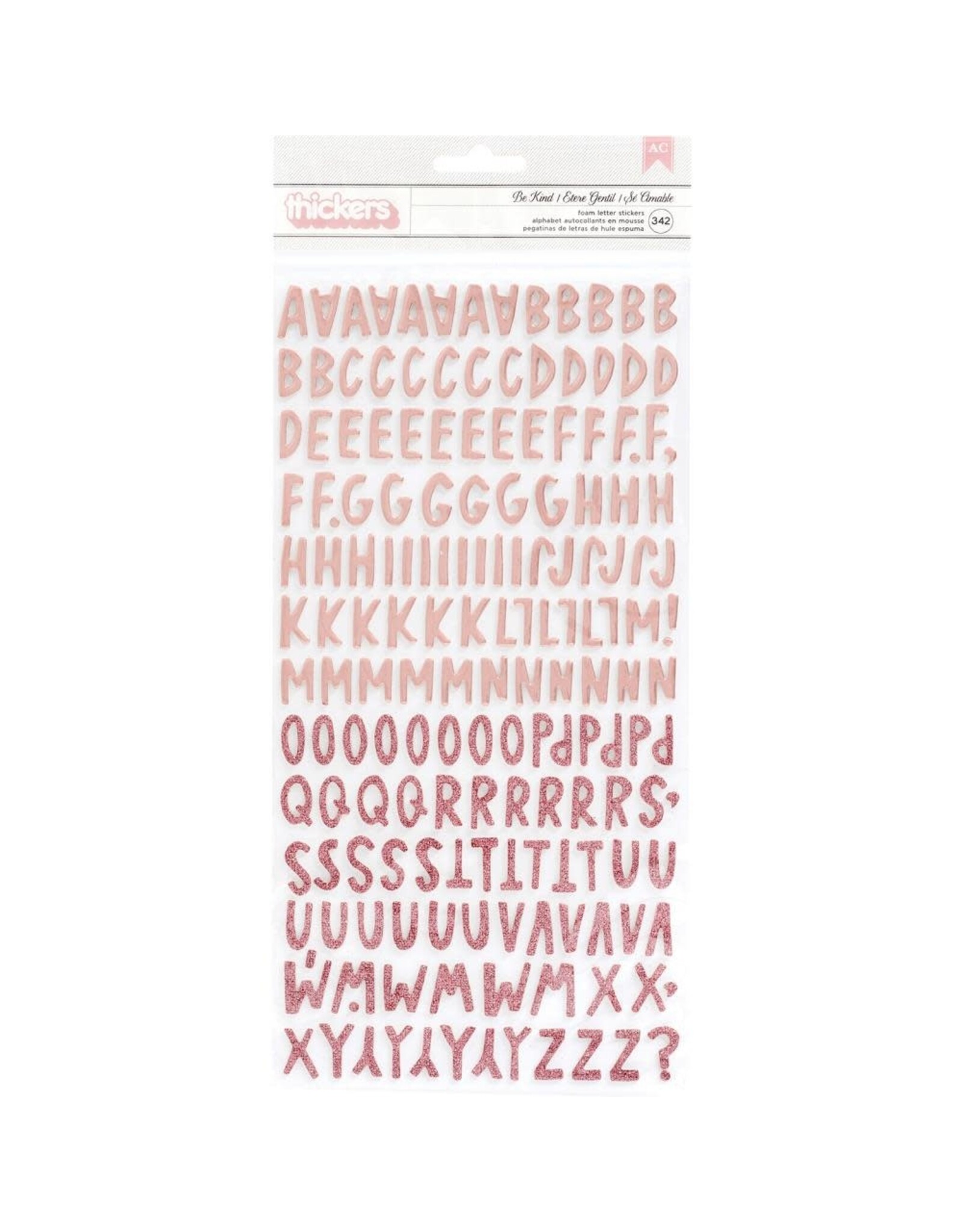 AMERICAN CRAFTS AMY TAN SHINE STAY SWEET BE KIND ALPHABET/BLUSH FOAM THICKERS STICKERS