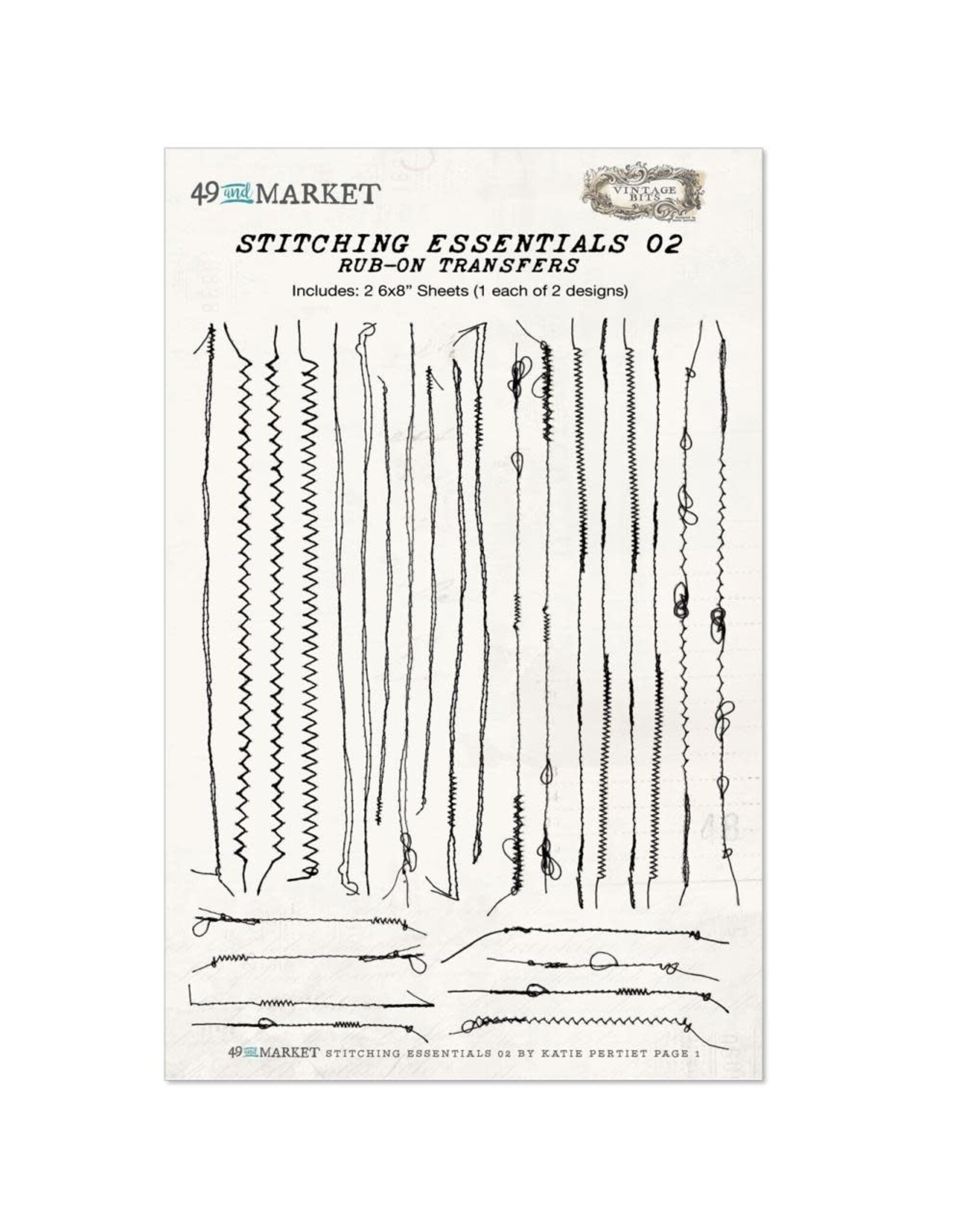 49 AND MARKET 49 AND MARKET VINTAGE BITS STITCHING ESSENTIALS 02 6x8 RUB-ON TRANSFERS 2/PK