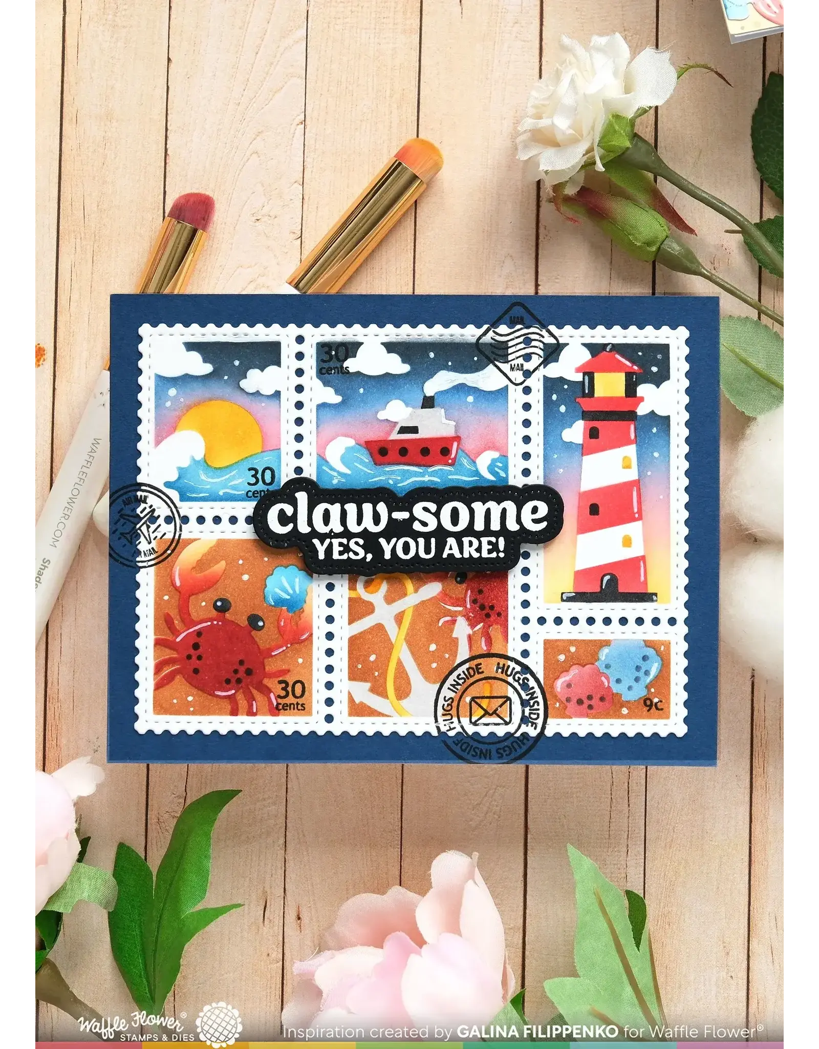 WAFFLE FLOWER WAFFLE FLOWER POSTAGE COLLAGE COASTAL STENCIL SET