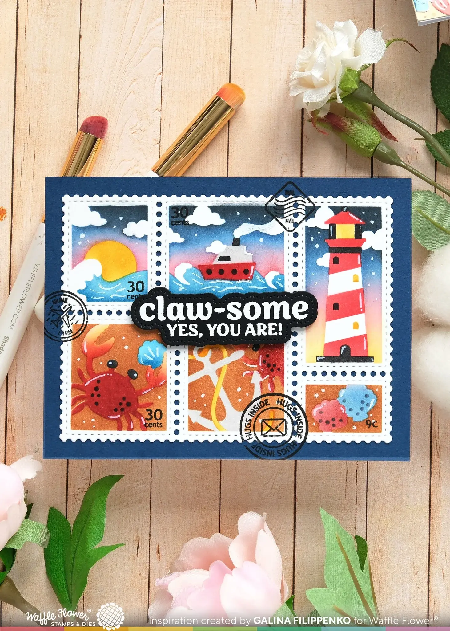 WAFFLE FLOWER WAFFLE FLOWER POSTAGE COLLAGE COASTAL STENCIL SET