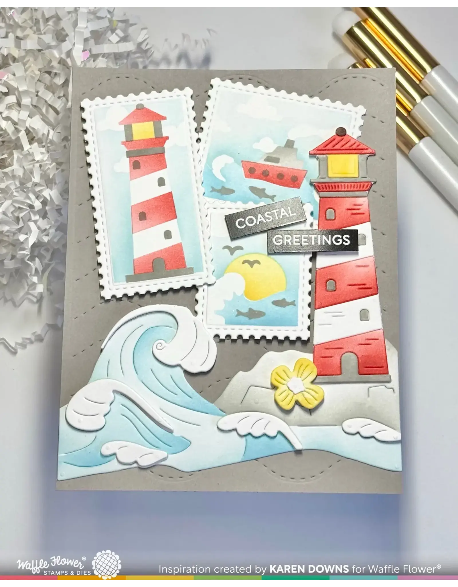 WAFFLE FLOWER WAFFLE FLOWER POSTAGE COLLAGE COASTAL STENCIL SET
