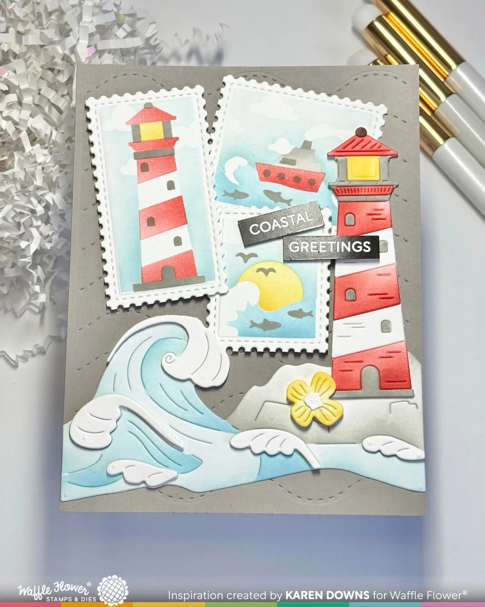 WAFFLE FLOWER WAFFLE FLOWER POSTAGE COLLAGE COASTAL STENCIL SET