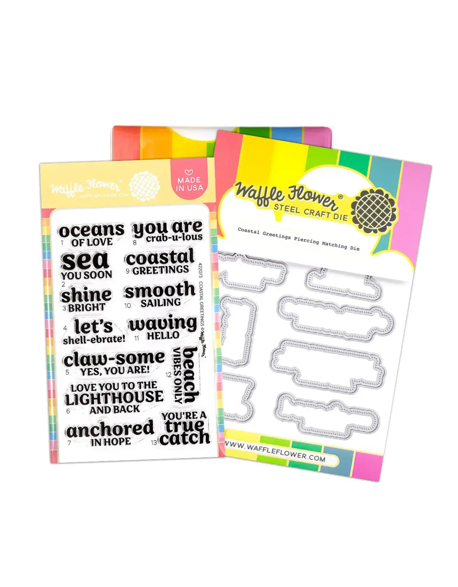WAFFLE FLOWER WAFFLE FLOWER COASTAL GREETINGS CLEAR STAMP SET AND DIE COMBO