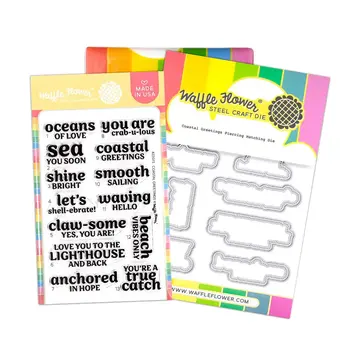 WAFFLE FLOWER WAFFLE FLOWER COASTAL GREETINGS CLEAR STAMP SET AND DIE COMBO