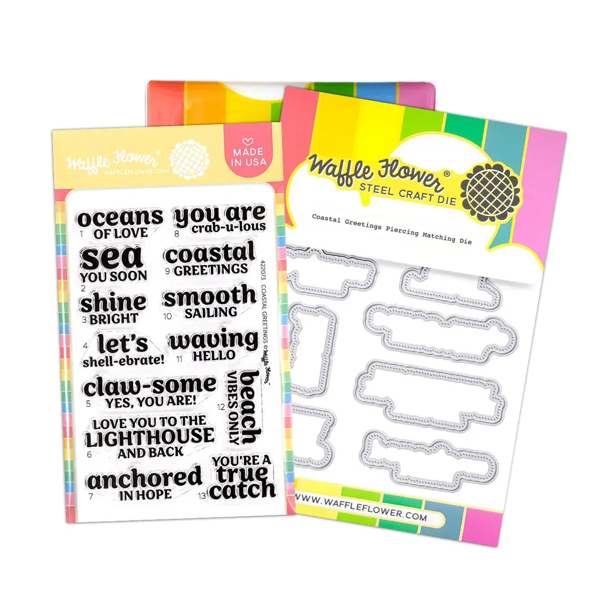 WAFFLE FLOWER WAFFLE FLOWER COASTAL GREETINGS CLEAR STAMP SET AND DIE COMBO
