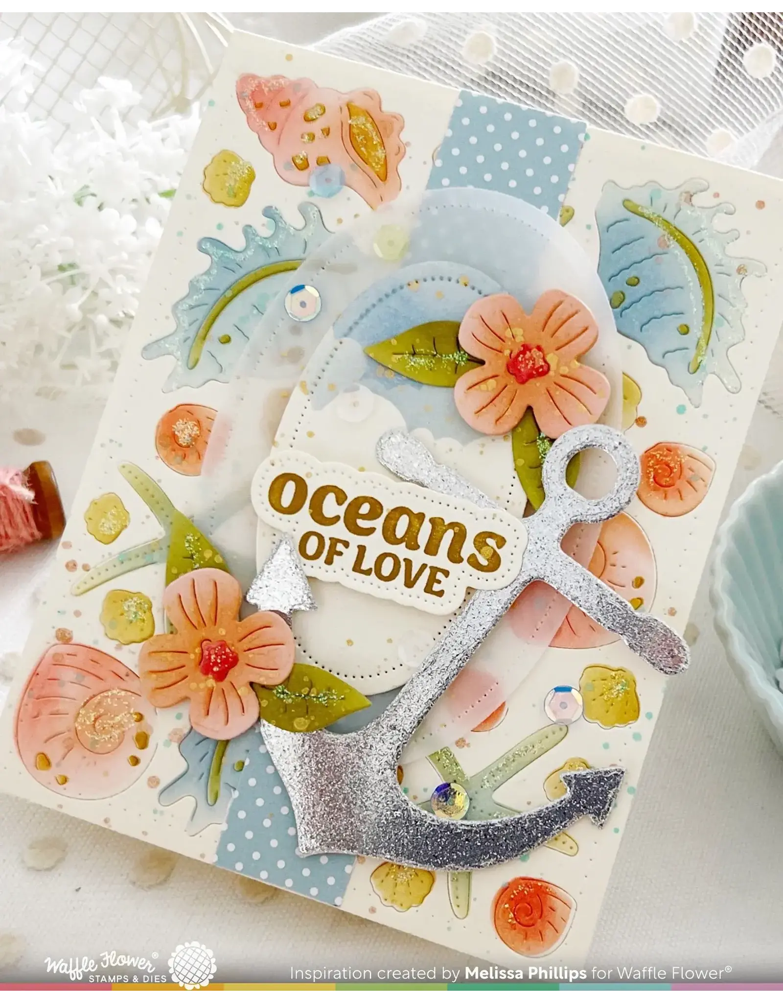 WAFFLE FLOWER WAFFLE FLOWER COASTAL GREETINGS CLEAR STAMP SET AND DIE COMBO