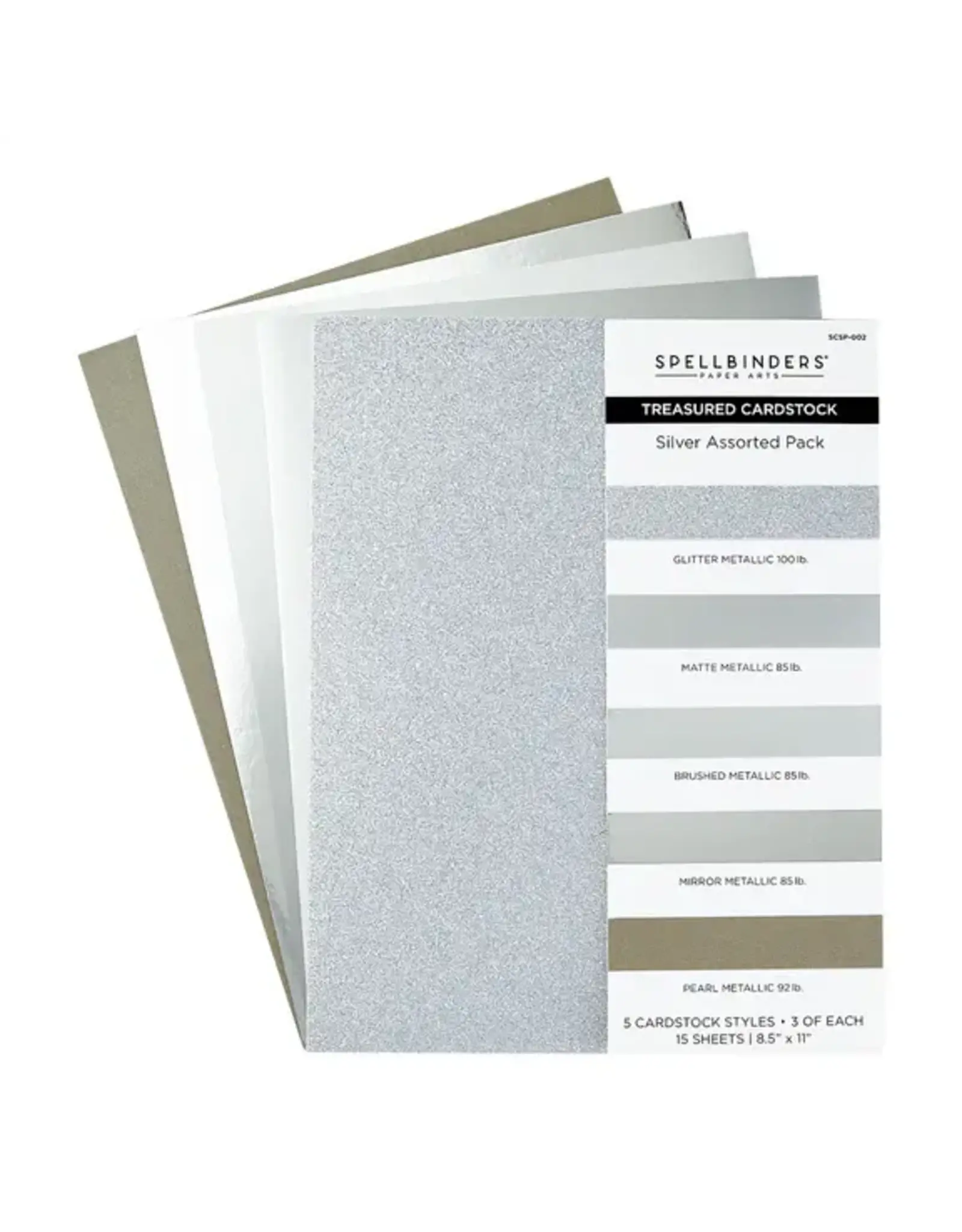 SPELLBINDERS SPELLBINDERS SILVER ASSORTMENT TREASURED CARDSTOCK 8.5x11 15/PK