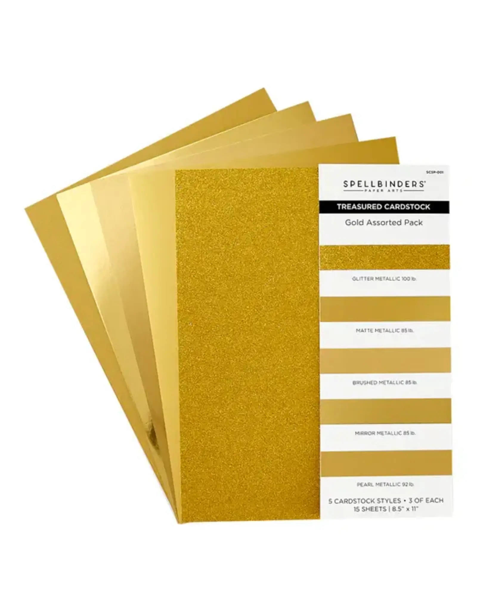 SPELLBINDERS SPELLBINDERS GOLD ASSORTMENT TREASURED CARDSTOCK 8.5x11 15/PK