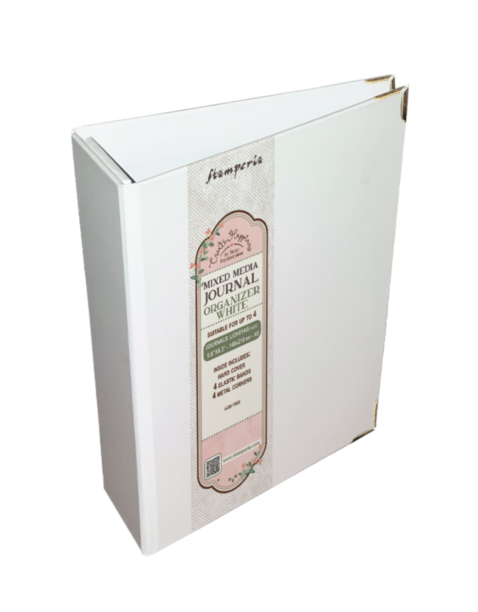 STAMPERIA STAMPERIA VICKY PAPAIOANNOU CREATE HAPPINESS WHITE A5 MIXED MEDIA JOURNAL ORGANIZER WITH METAL CORNERS