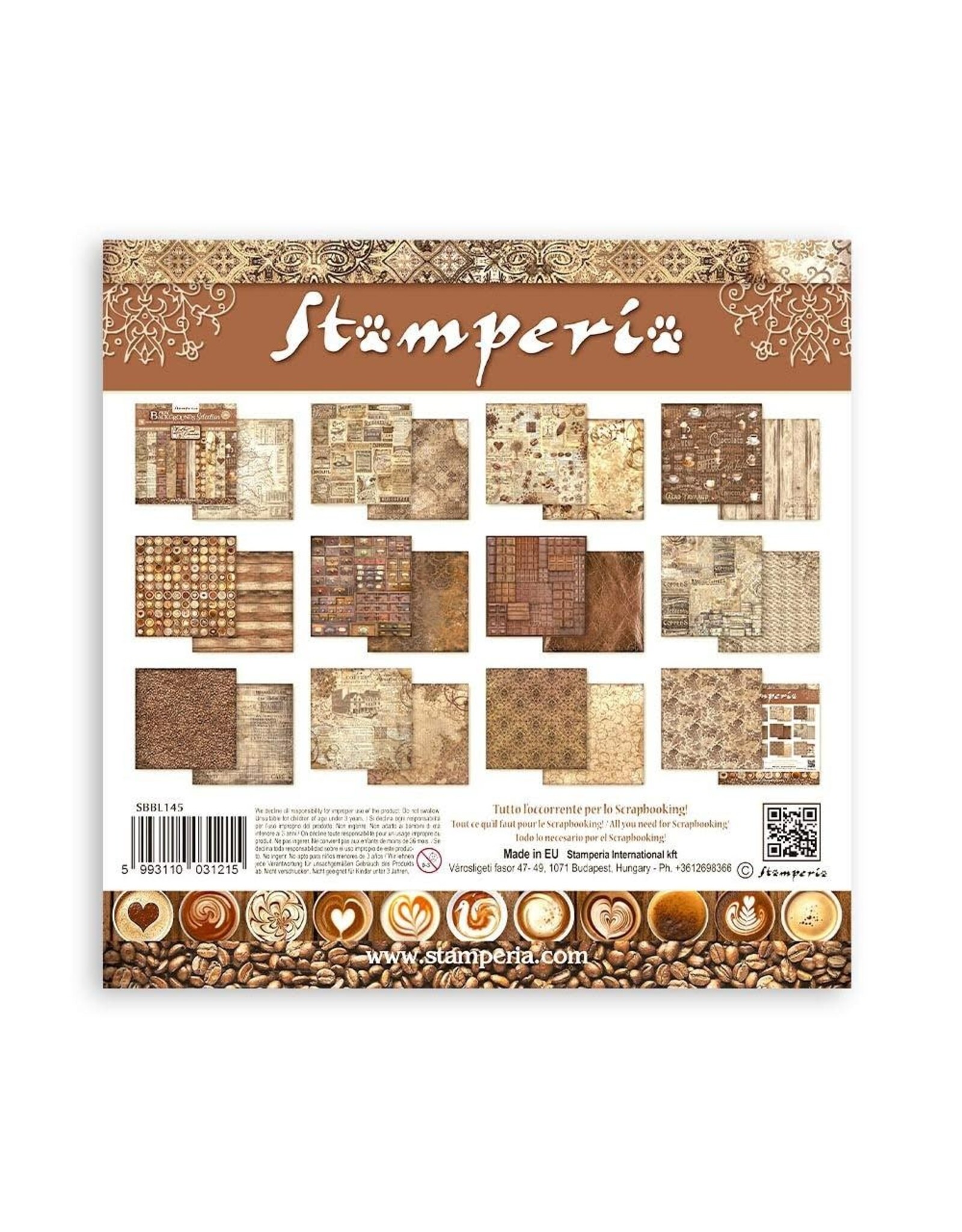 STAMPERIA STAMPERIA COFFEE AND CHOCOLATE BACKGROUNDS SELECTION 12X12 COLLECTION PACK 10 SHEETS