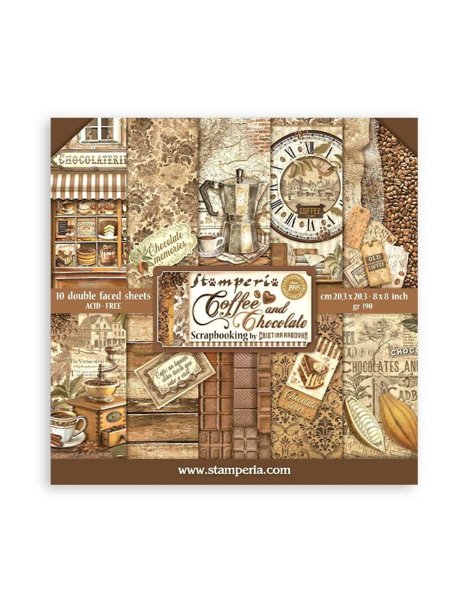 STAMPERIA STAMPERIA COFFEE AND CHOCOLATE 8x8 PAPER PACK 10 SHEETS