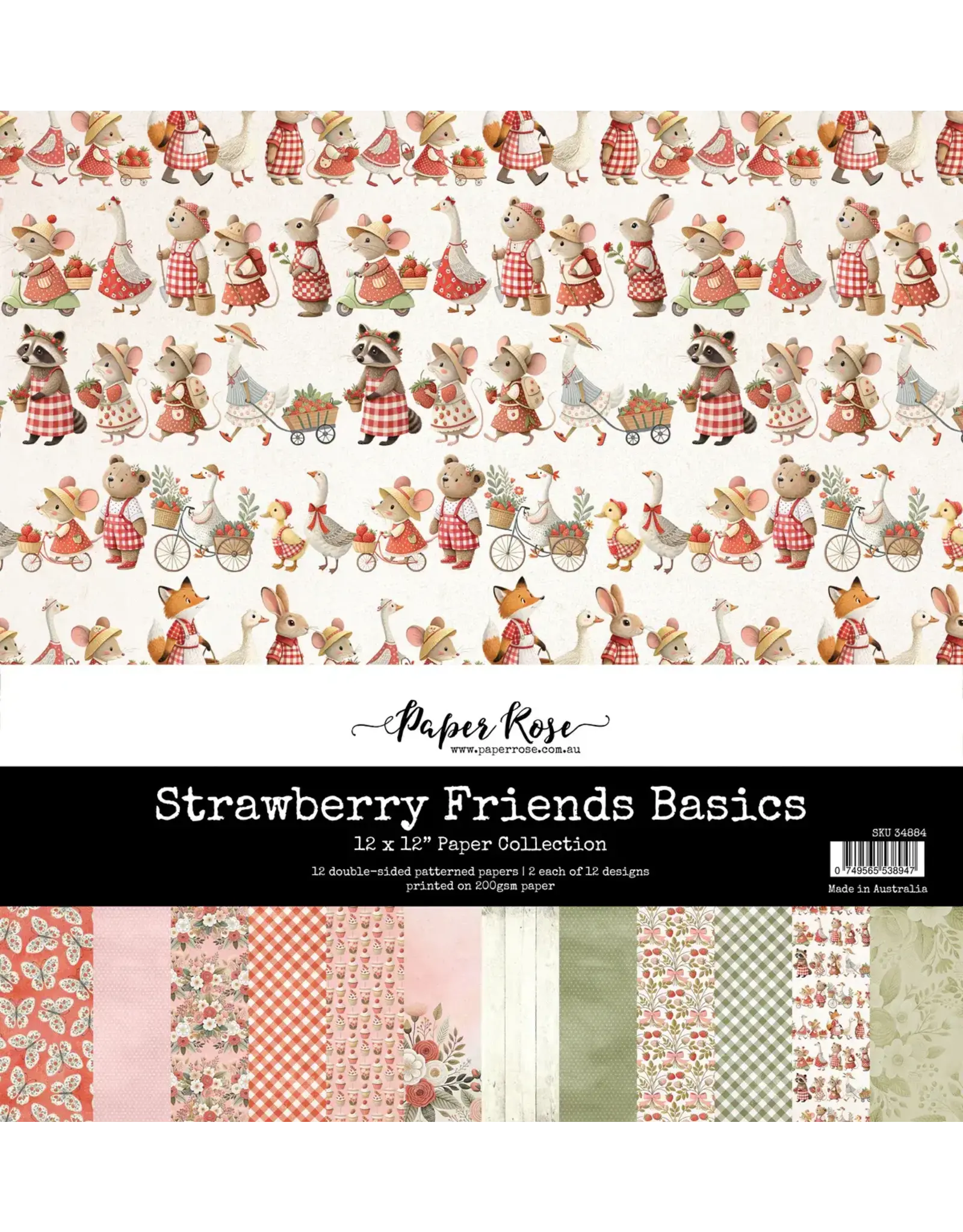 PAPER ROSE PAPER ROSE STRAWBERRY FRIENDS BASICS 12x12 PAPER COLLECTION