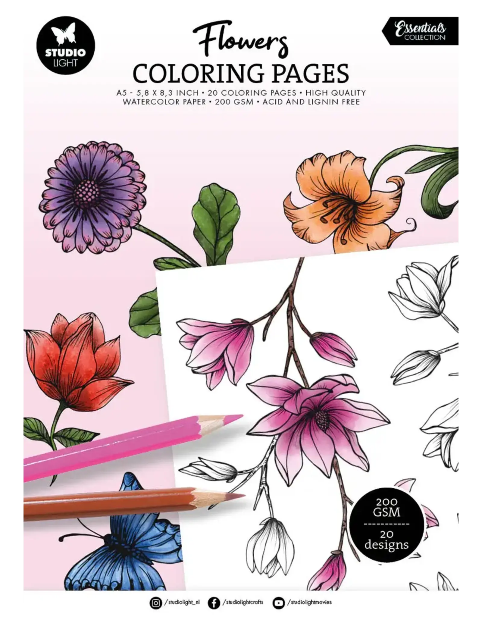 STUDIOLIGHT STUDIOLIGHT FLOWERS ESSENTIALS COLORING PAGES 20 SHEETS