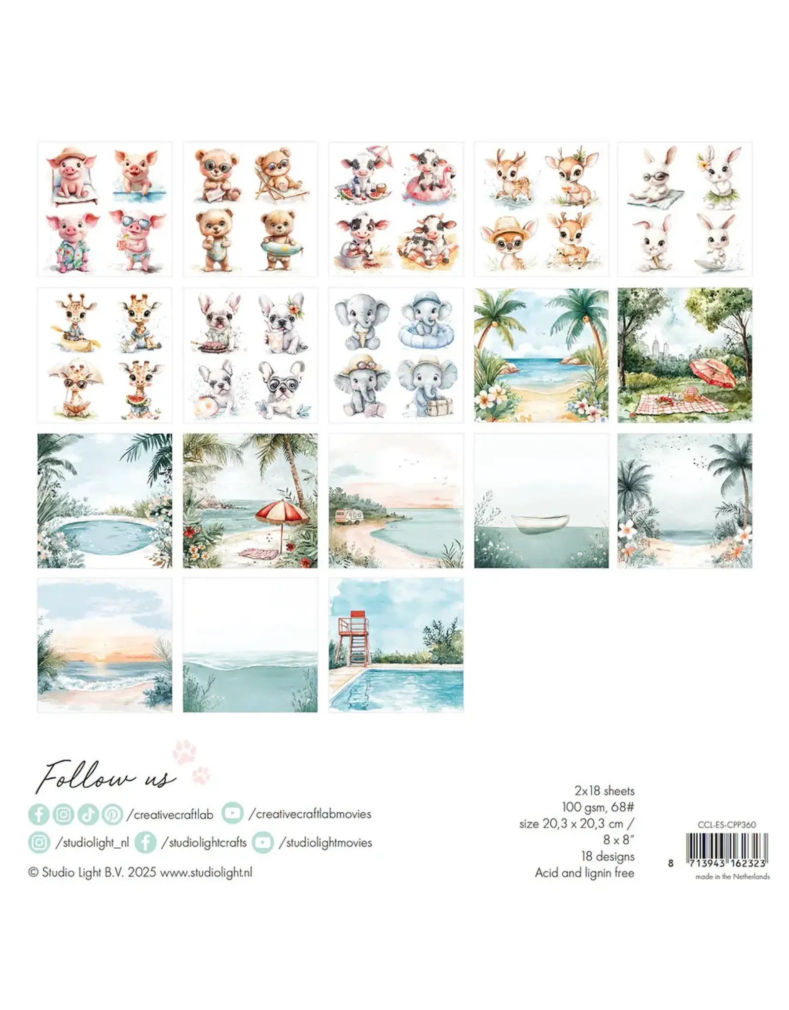 STUDIOLIGHT STUDIOLIGHT ESSENTIALS SUMMER BREEZE 8x8 PAPER PAD